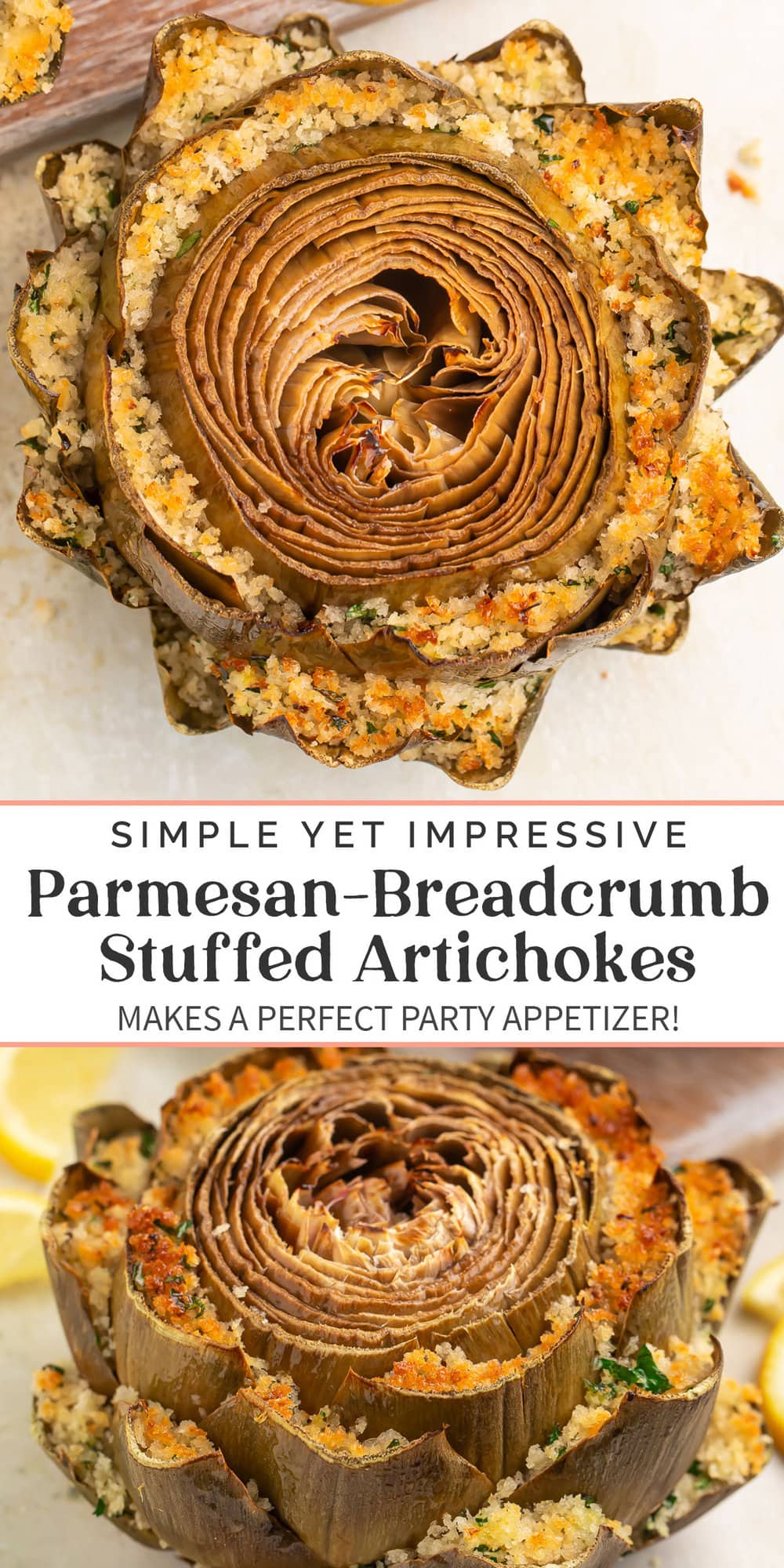 Pin graphic for stuffed artichokes.