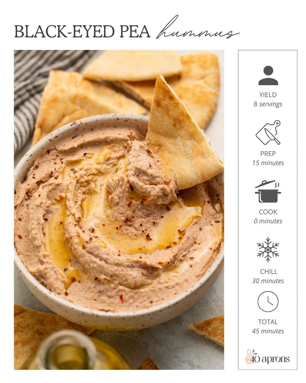 Pin graphic for black eyed pea hummus.