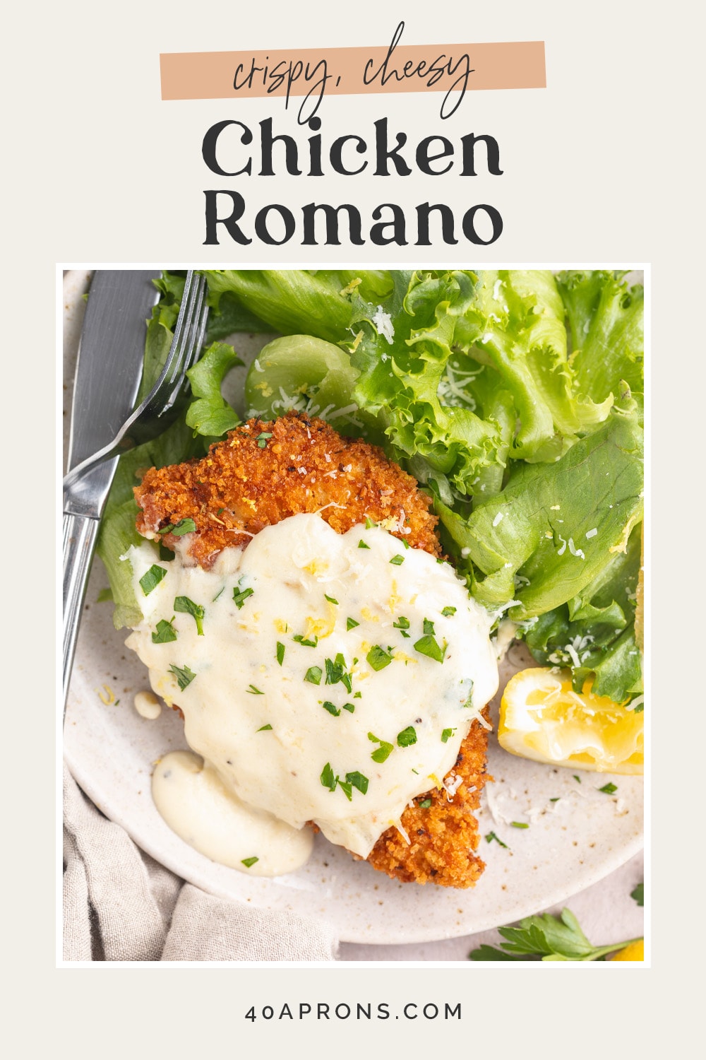 Pin graphic for chicken romano.