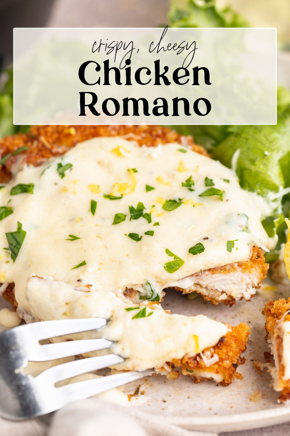 Pin graphic for chicken romano.