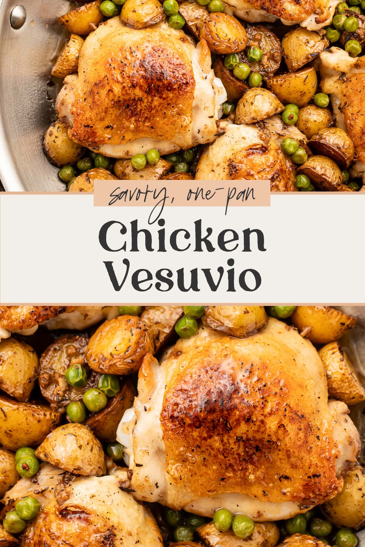 Pin graphic for chicken vesuvio.