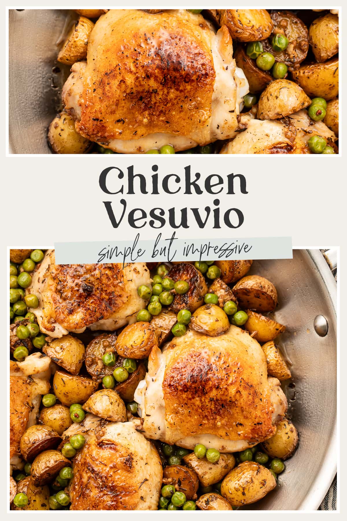 Pin graphic for chicken vesuvio.