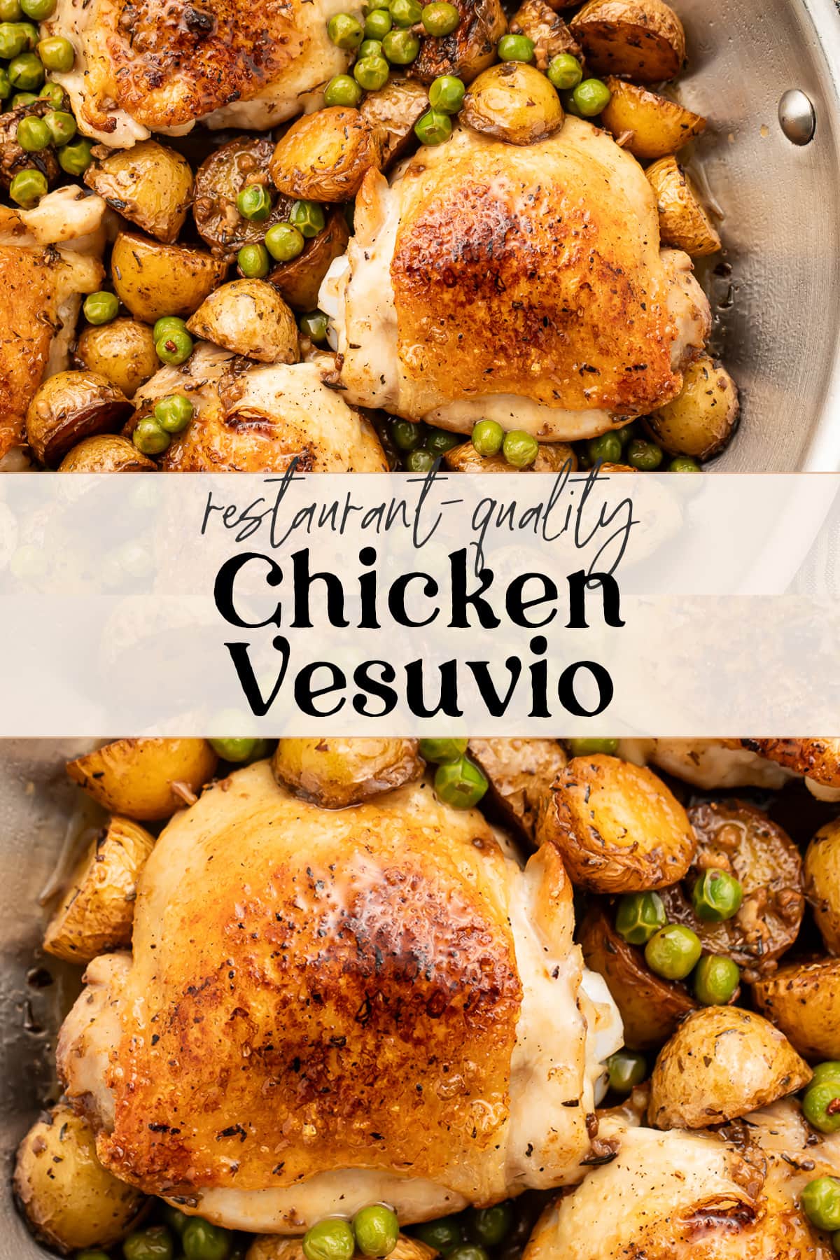 Pin graphic for chicken vesuvio.