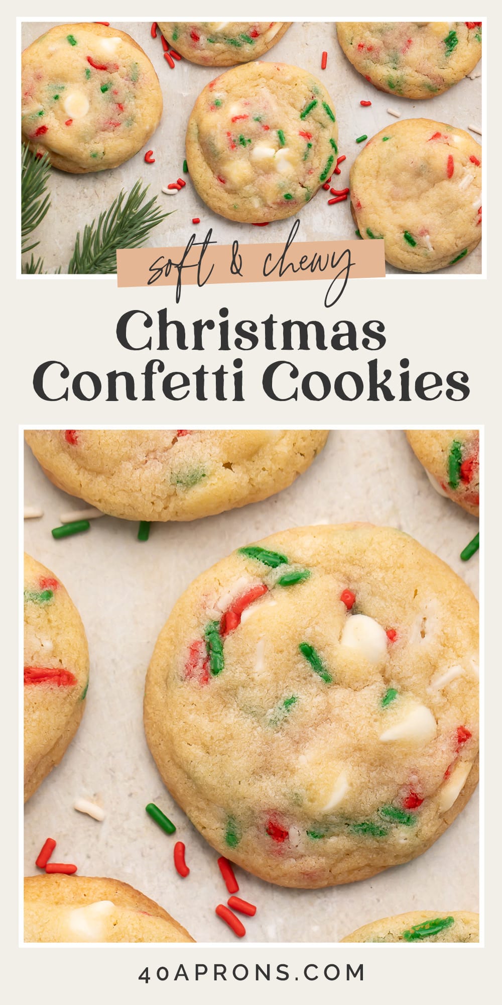 Pin graphic for Christmas confetti cookies.