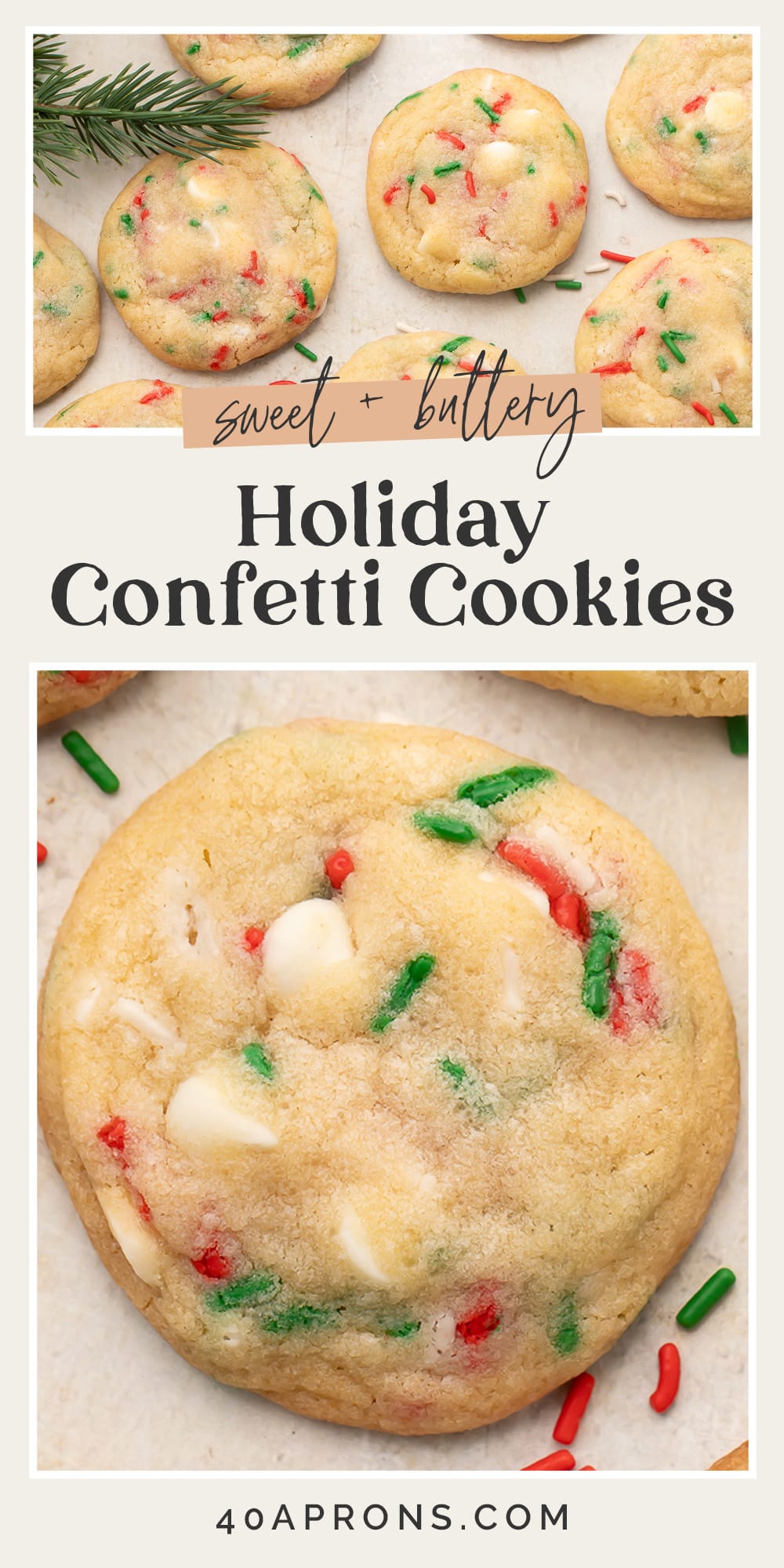 Pin graphic for Christmas confetti cookies.