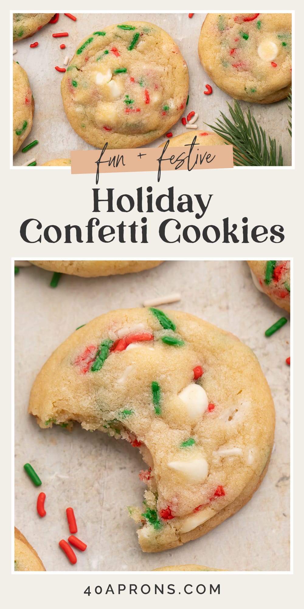 Pin graphic for Christmas confetti cookies.