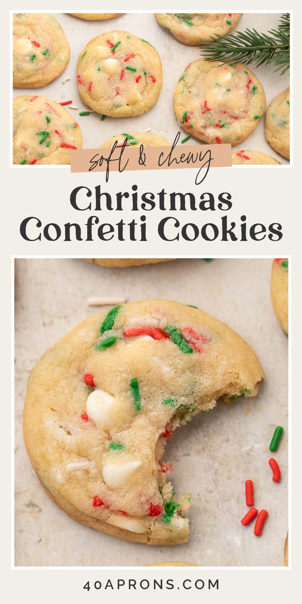 Pin graphic for Christmas confetti cookies.