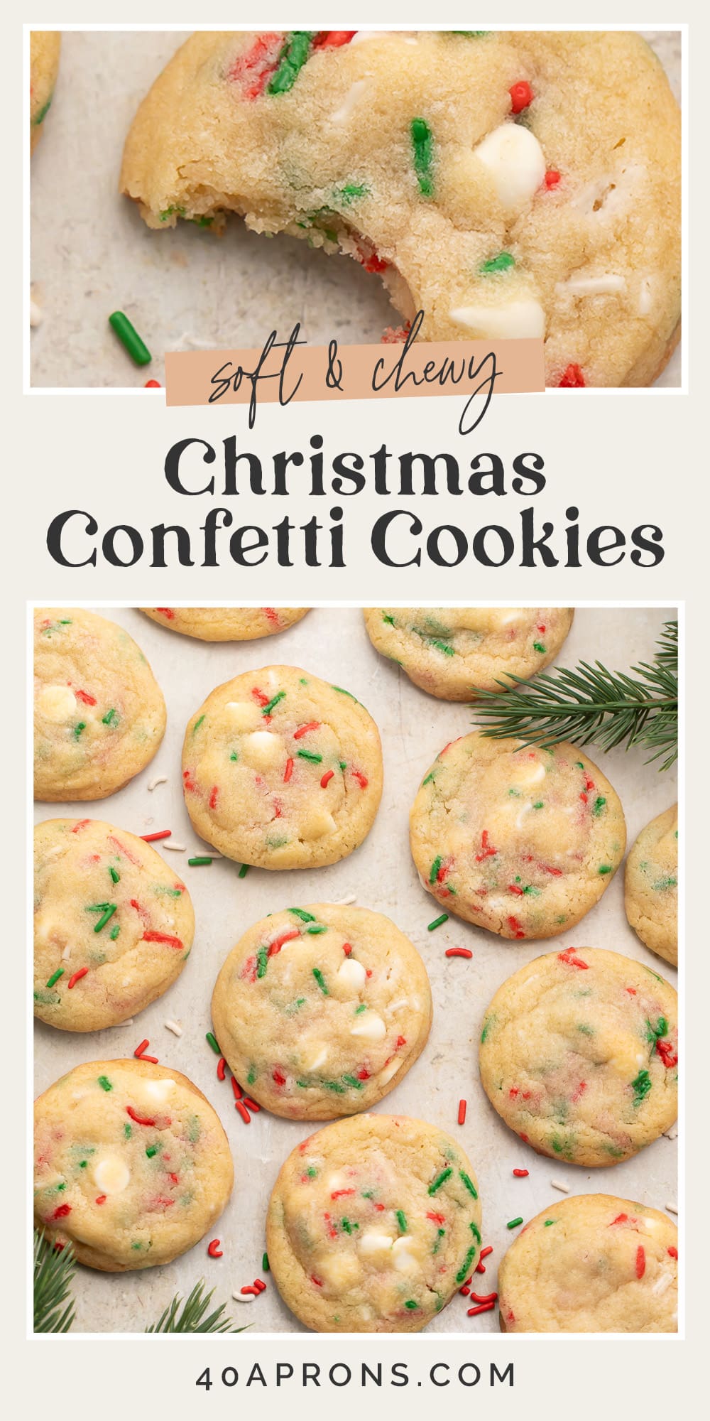 Pin graphic for Christmas confetti cookies.