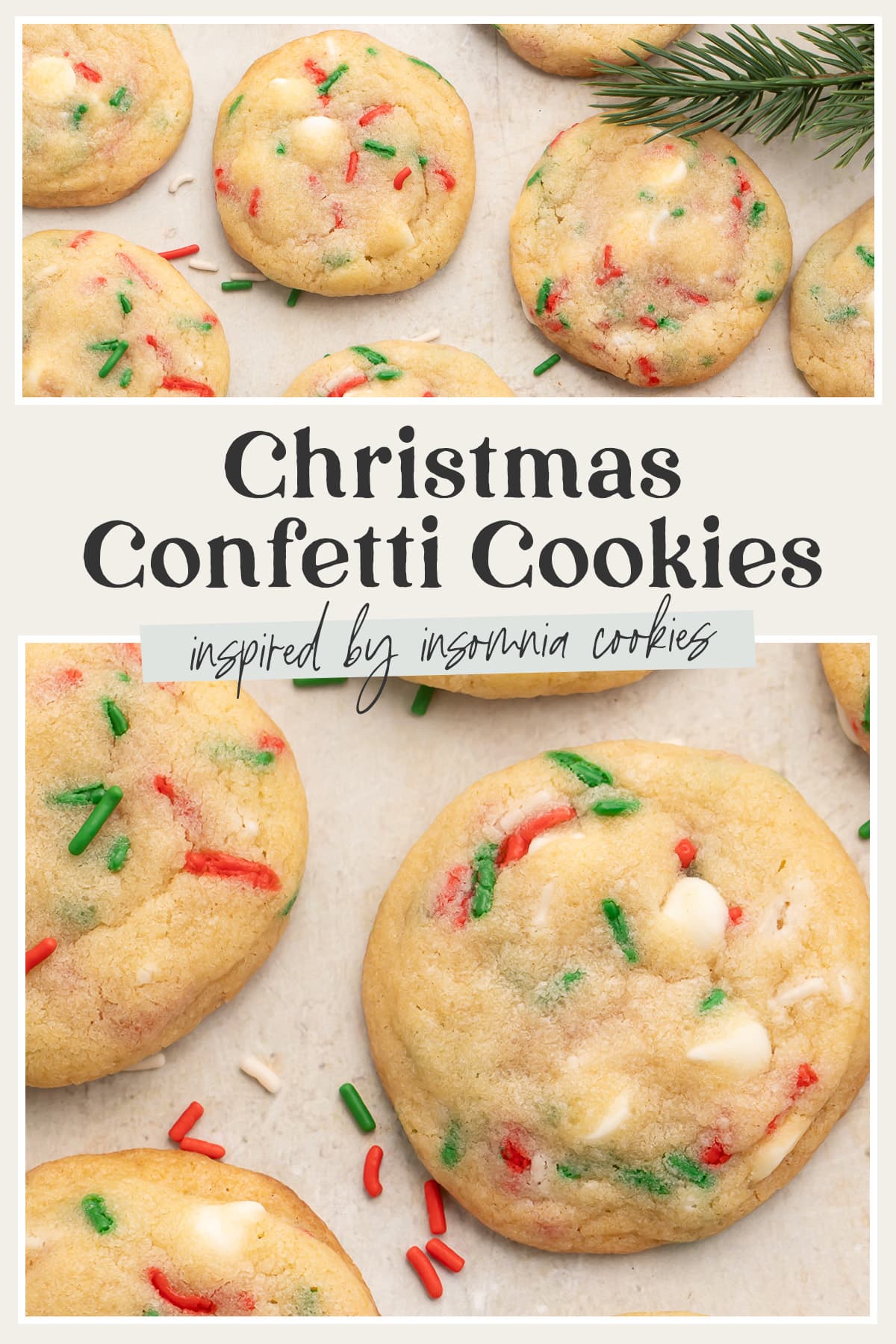 Pin graphic for Christmas confetti cookies.