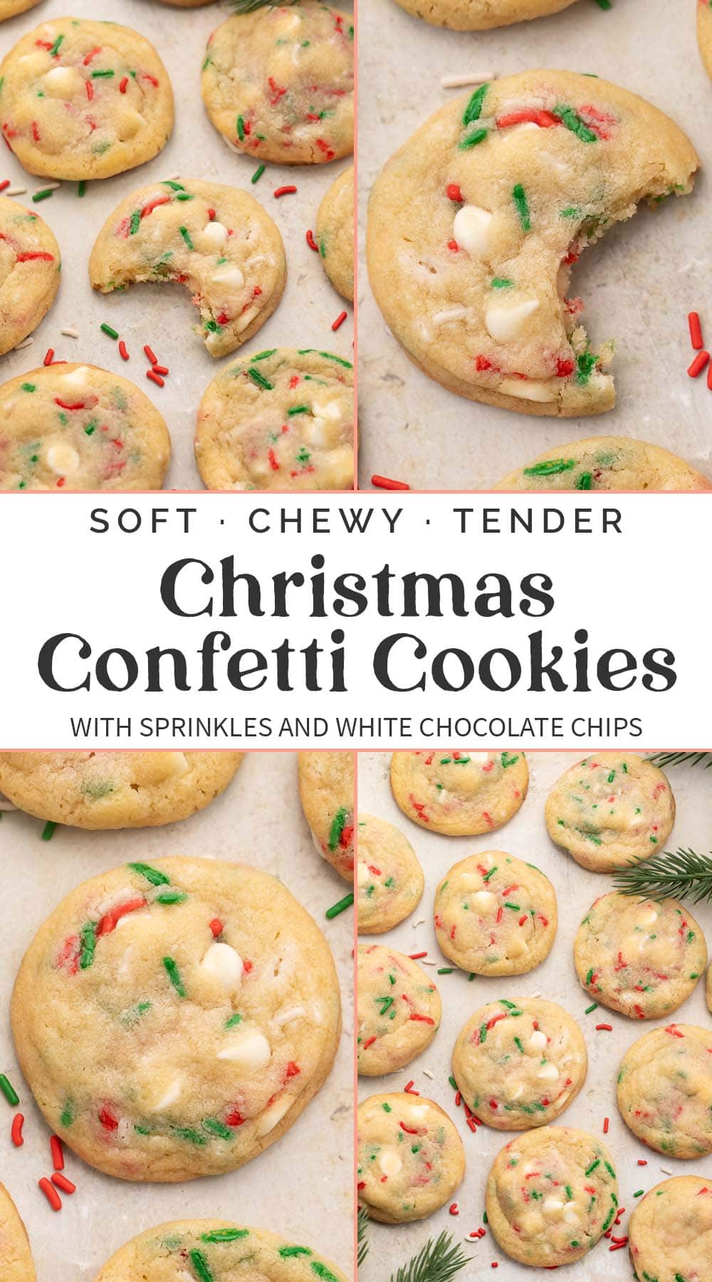 Pin graphic for Christmas confetti cookies.