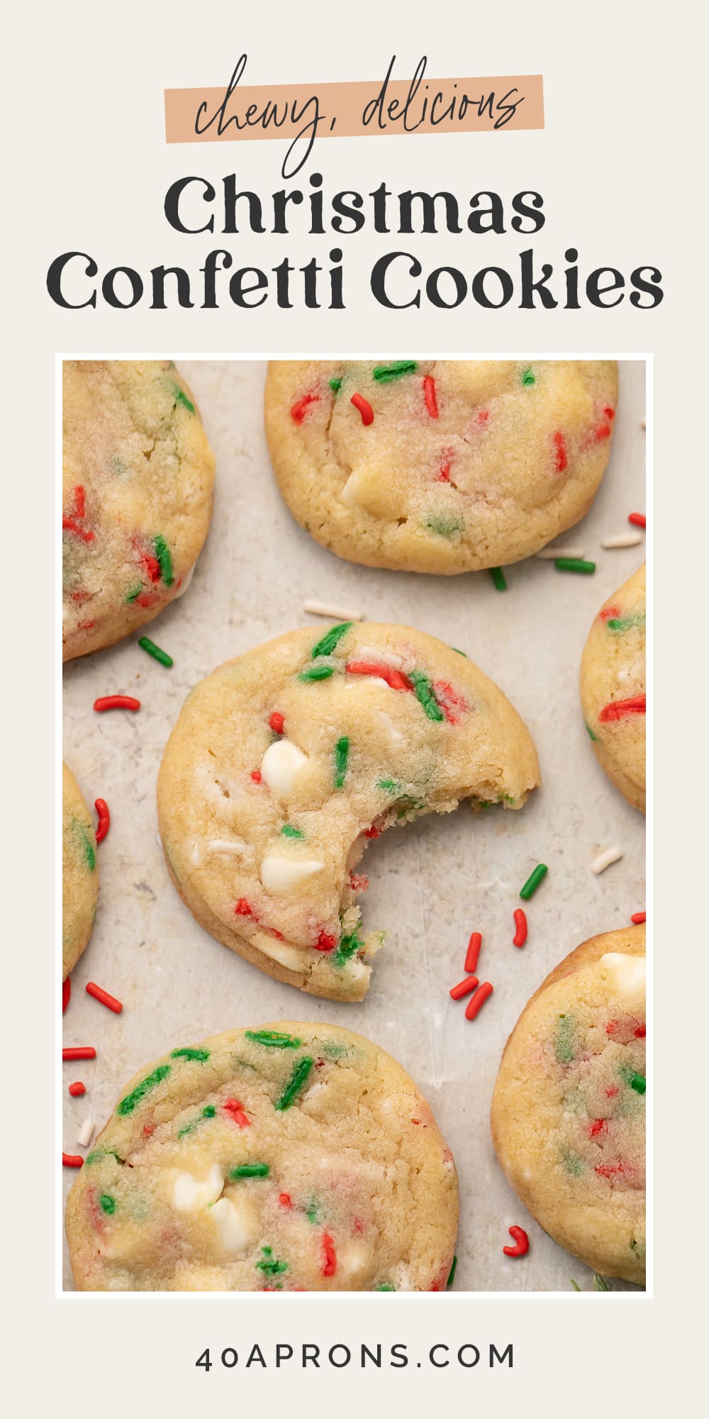 Pin graphic for Christmas confetti cookies.