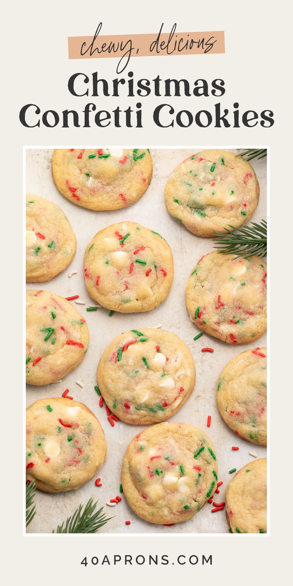 Pin graphic for Christmas confetti cookies.