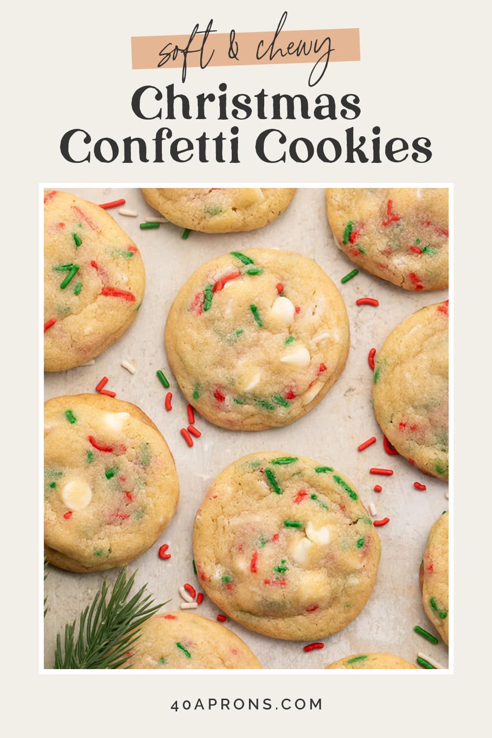 Pin graphic for Christmas confetti cookies.