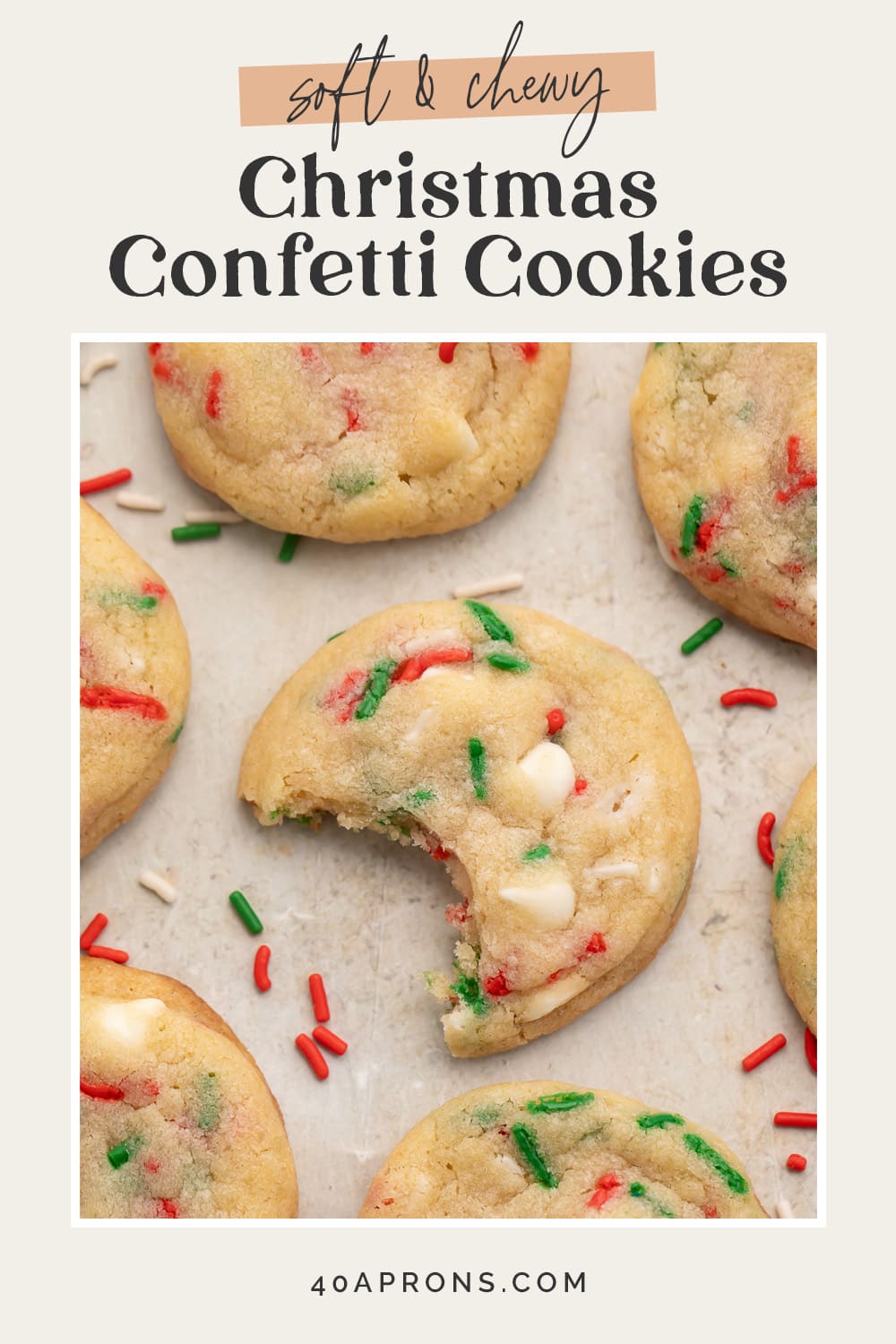 Pin graphic for Christmas confetti cookies.