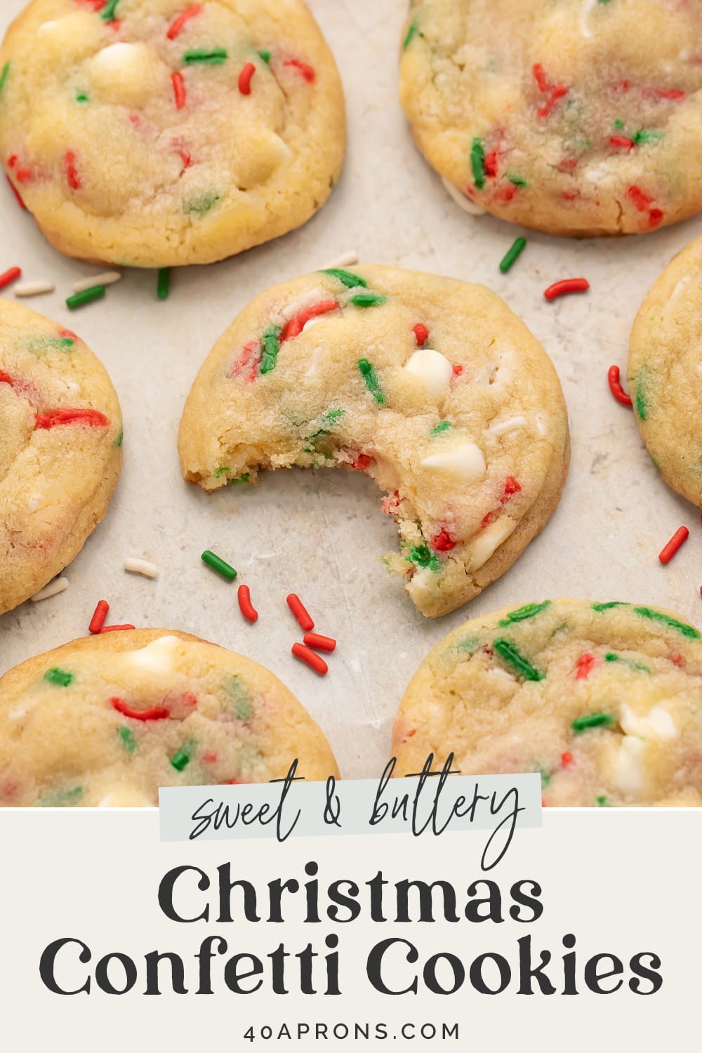 Pin graphic for Christmas confetti cookies.