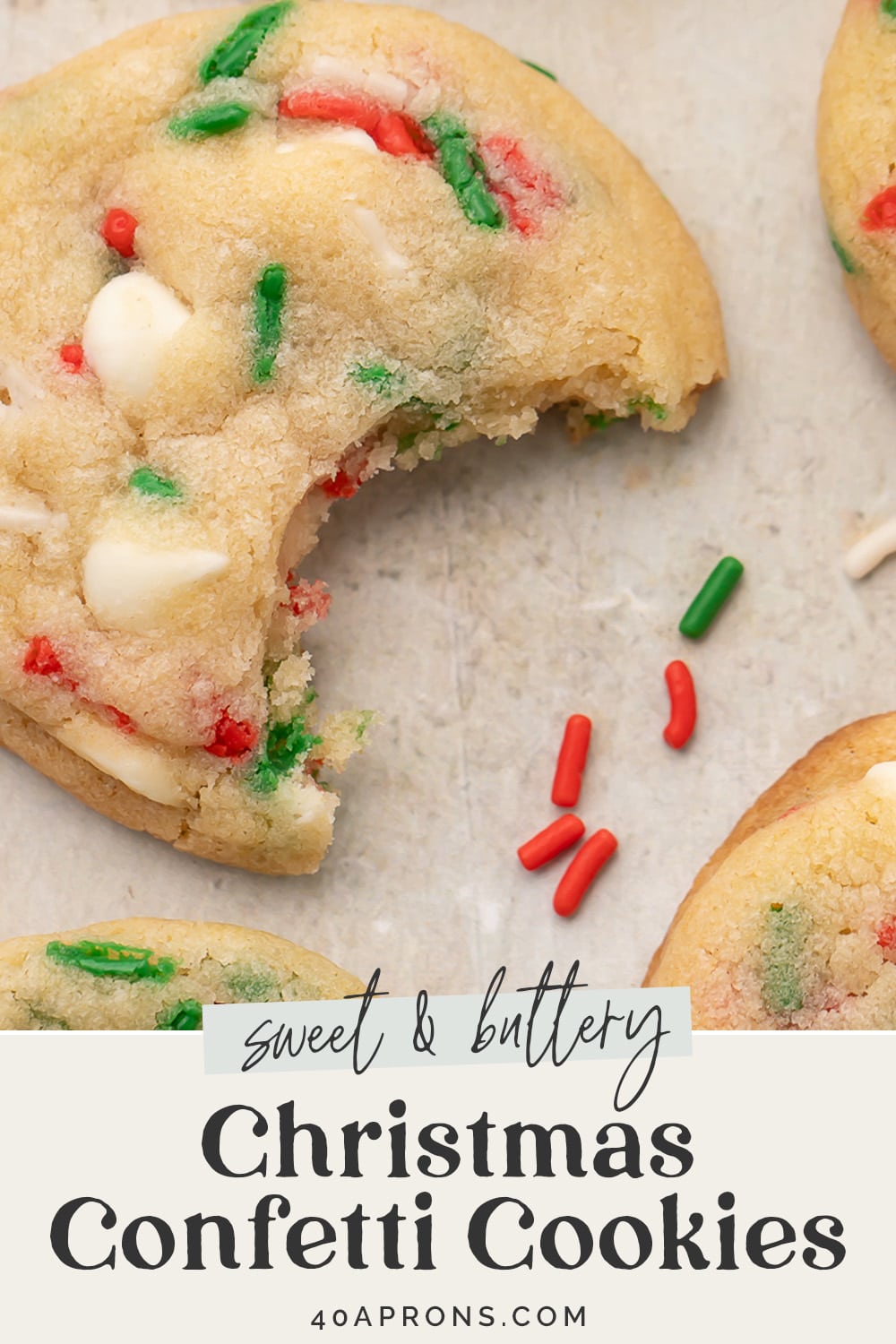 Pin graphic for Christmas confetti cookies.