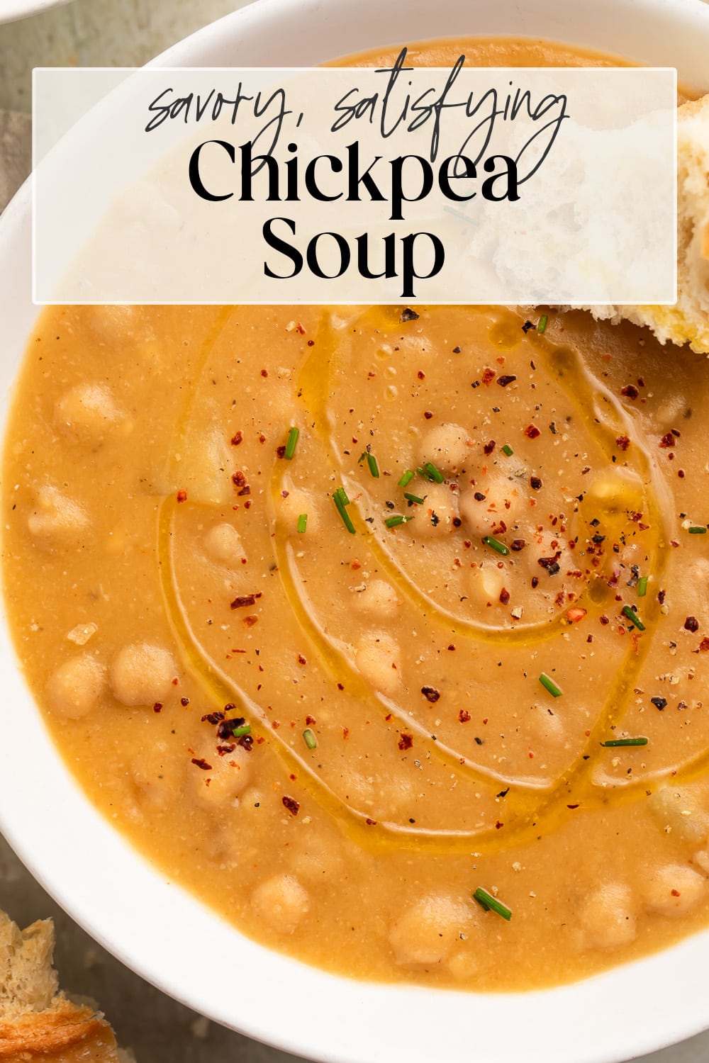 Pin graphic for chickpea soup.