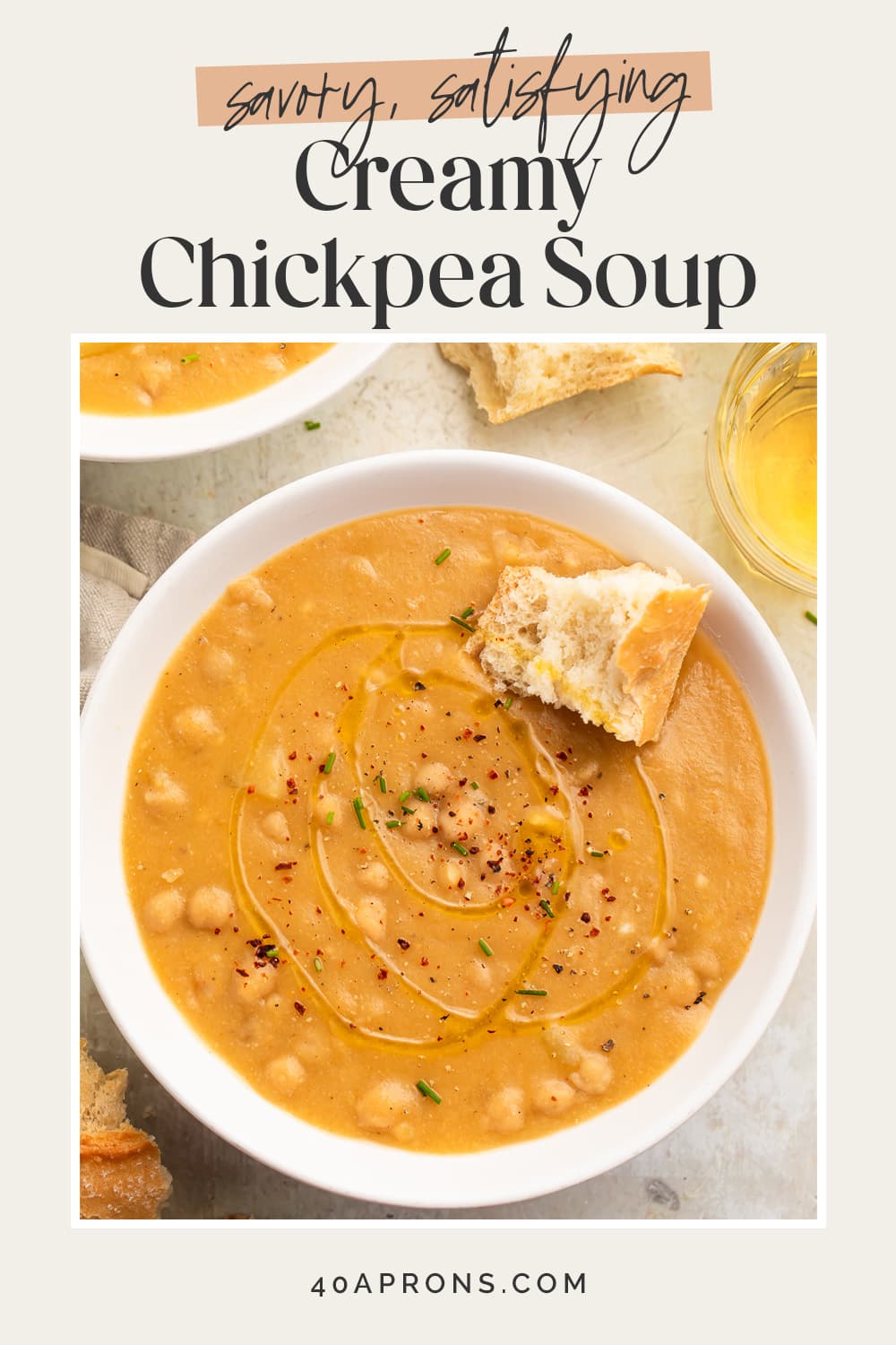 Pin graphic for chickpea soup.