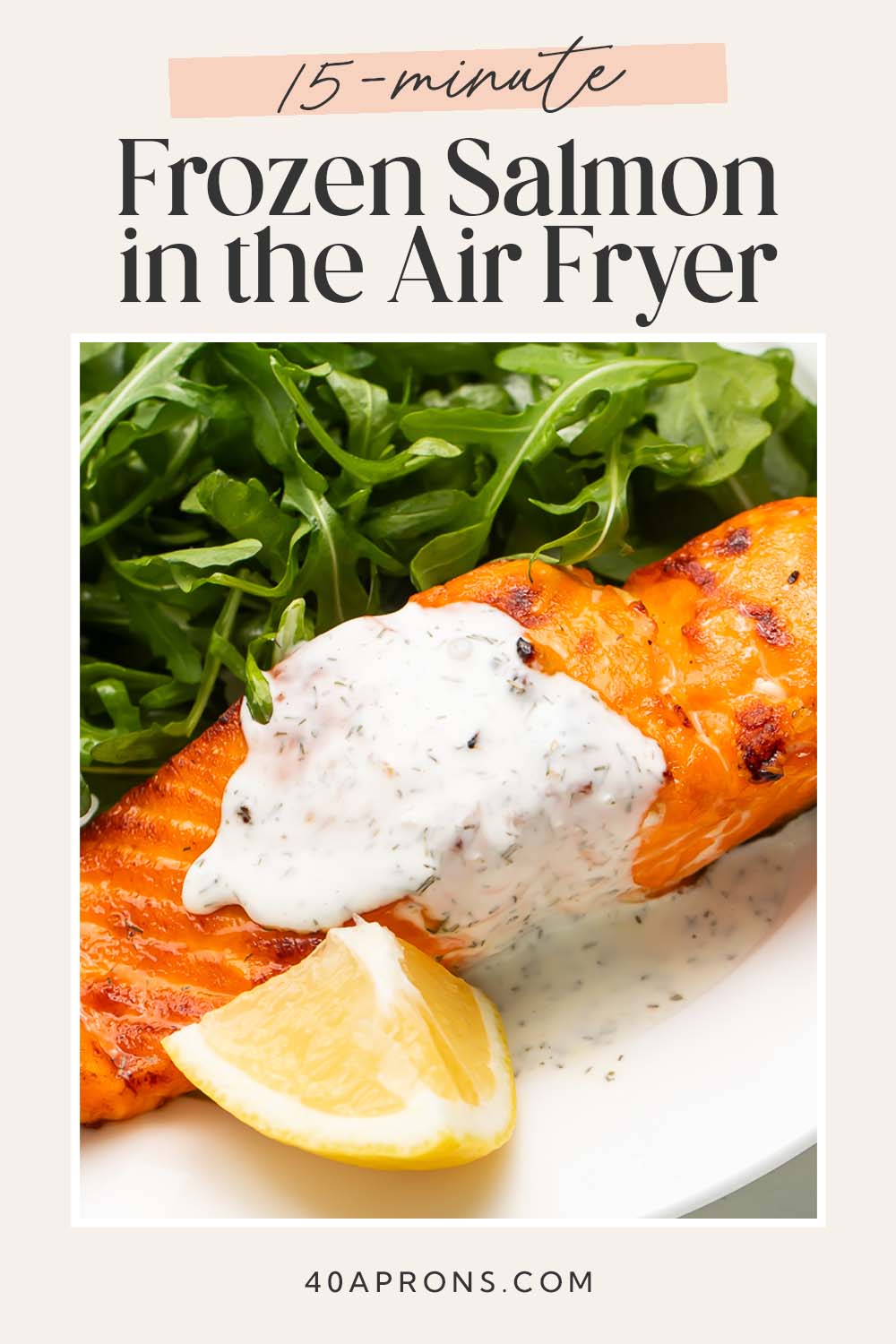 Pin graphic for frozen salmon in the air fryer.