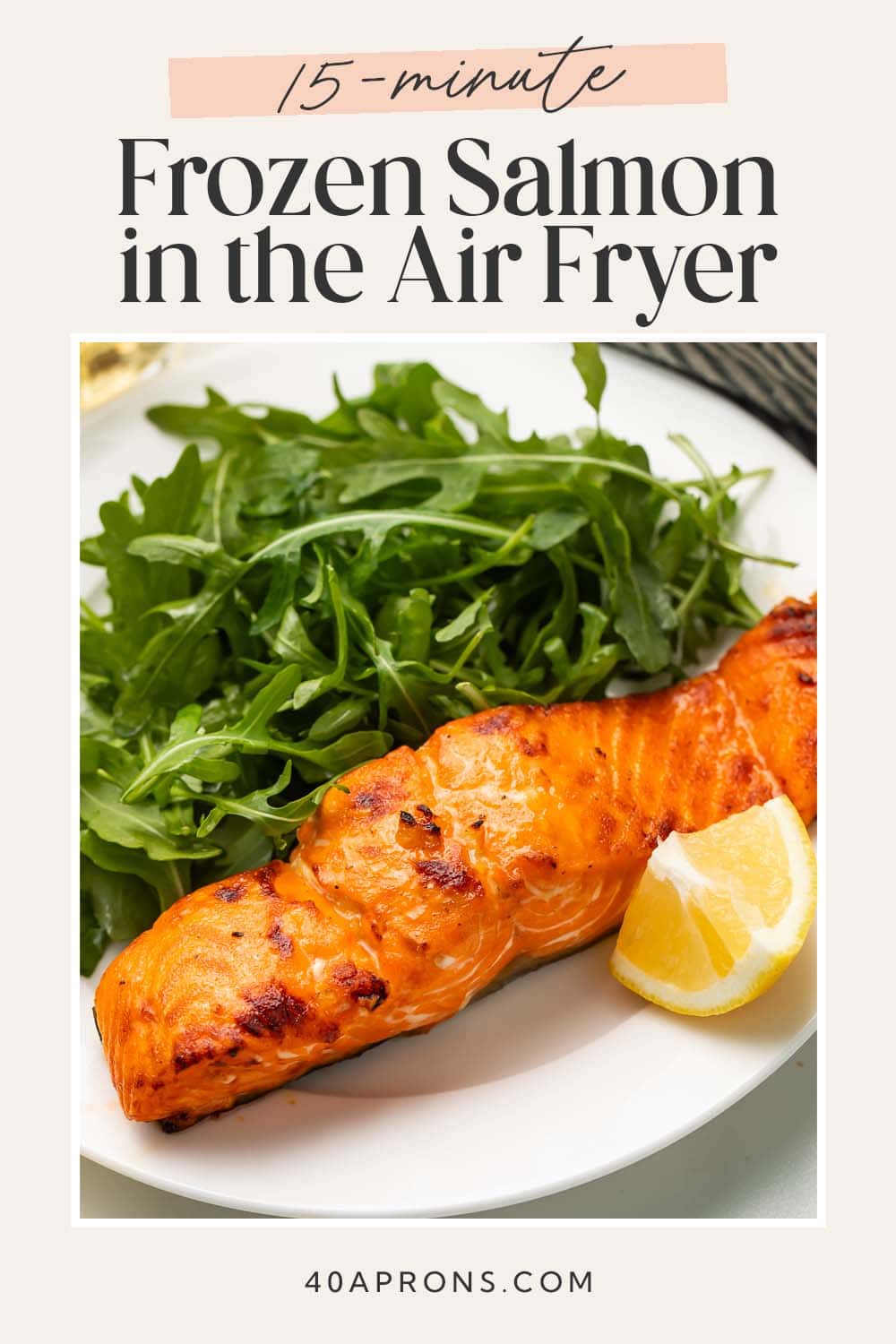 Pin graphic for frozen salmon in the air fryer.