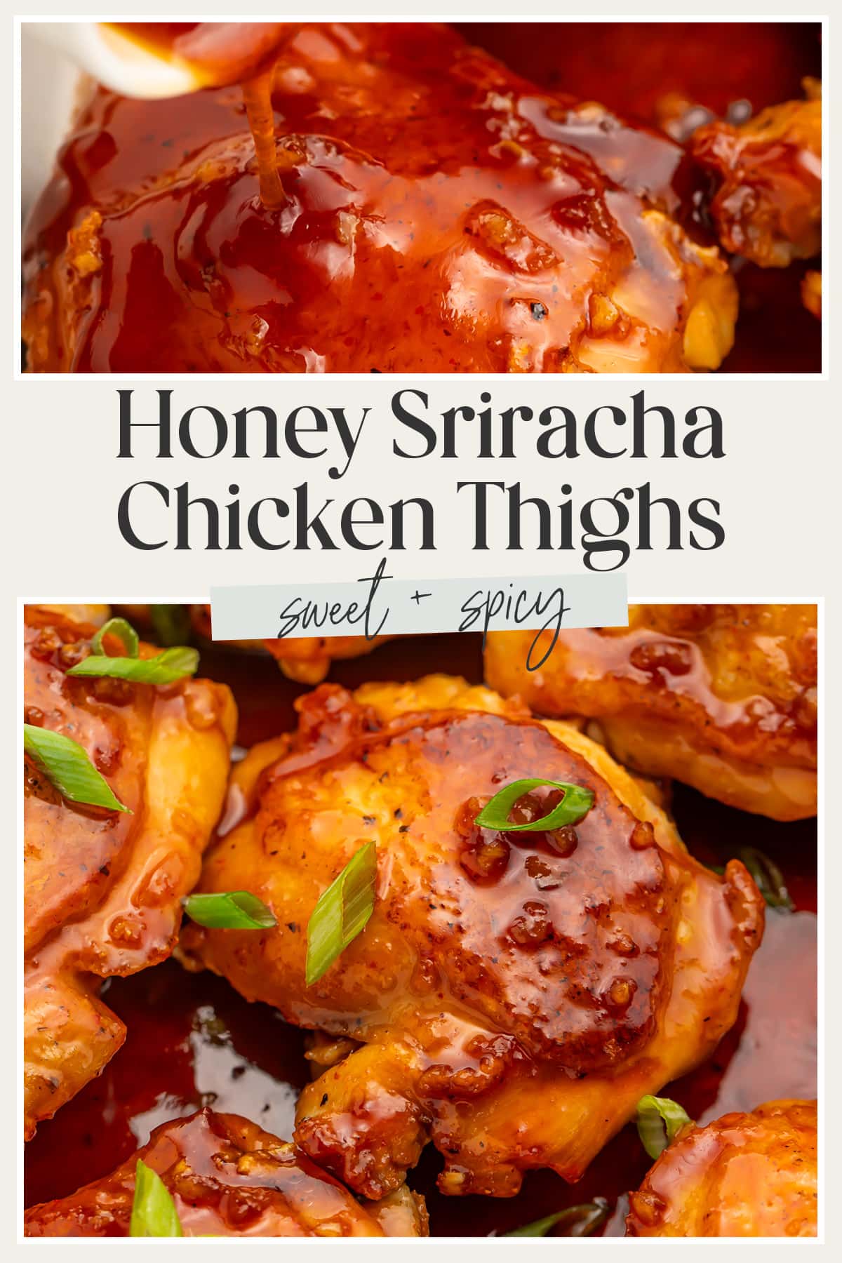 Pin graphic for honey sriracha chicken.