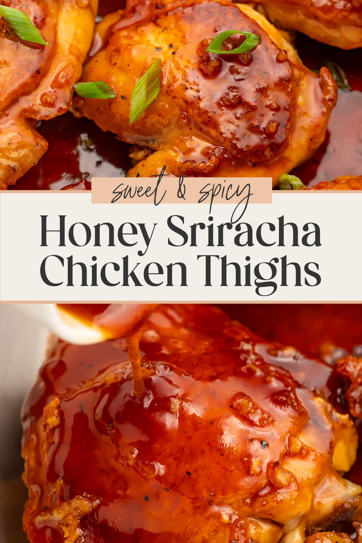 Pin graphic for honey sriracha chicken.