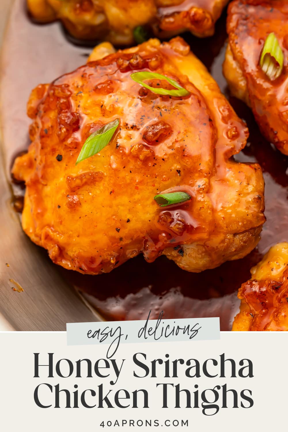 Pin graphic for honey sriracha chicken.