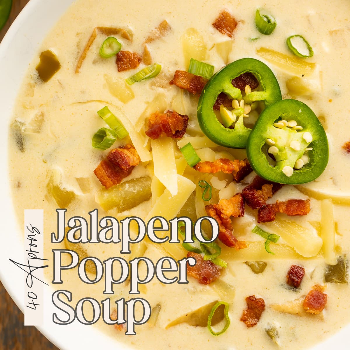 Pin graphic for jalapeño popper soup.