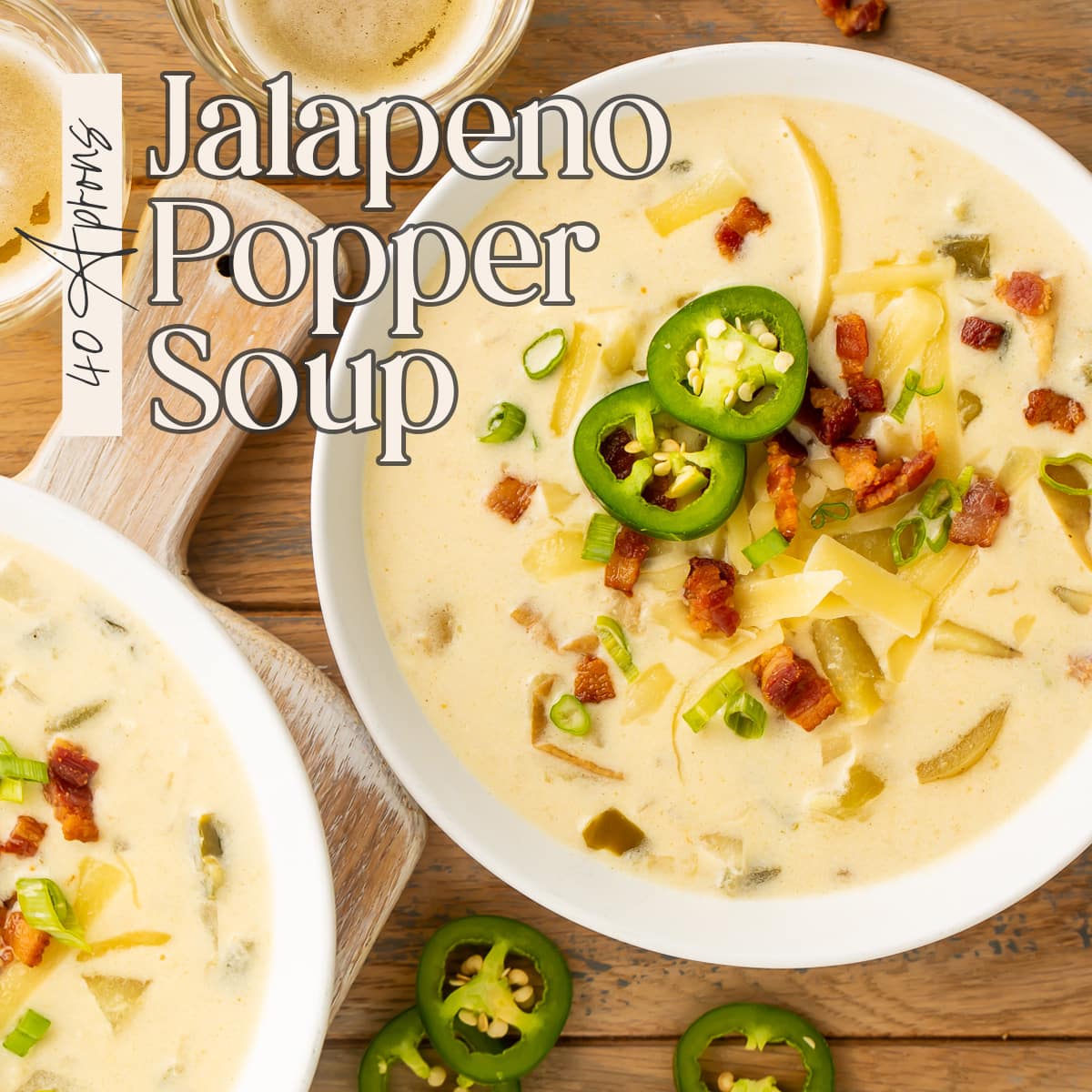 Pin graphic for jalapeño popper soup.