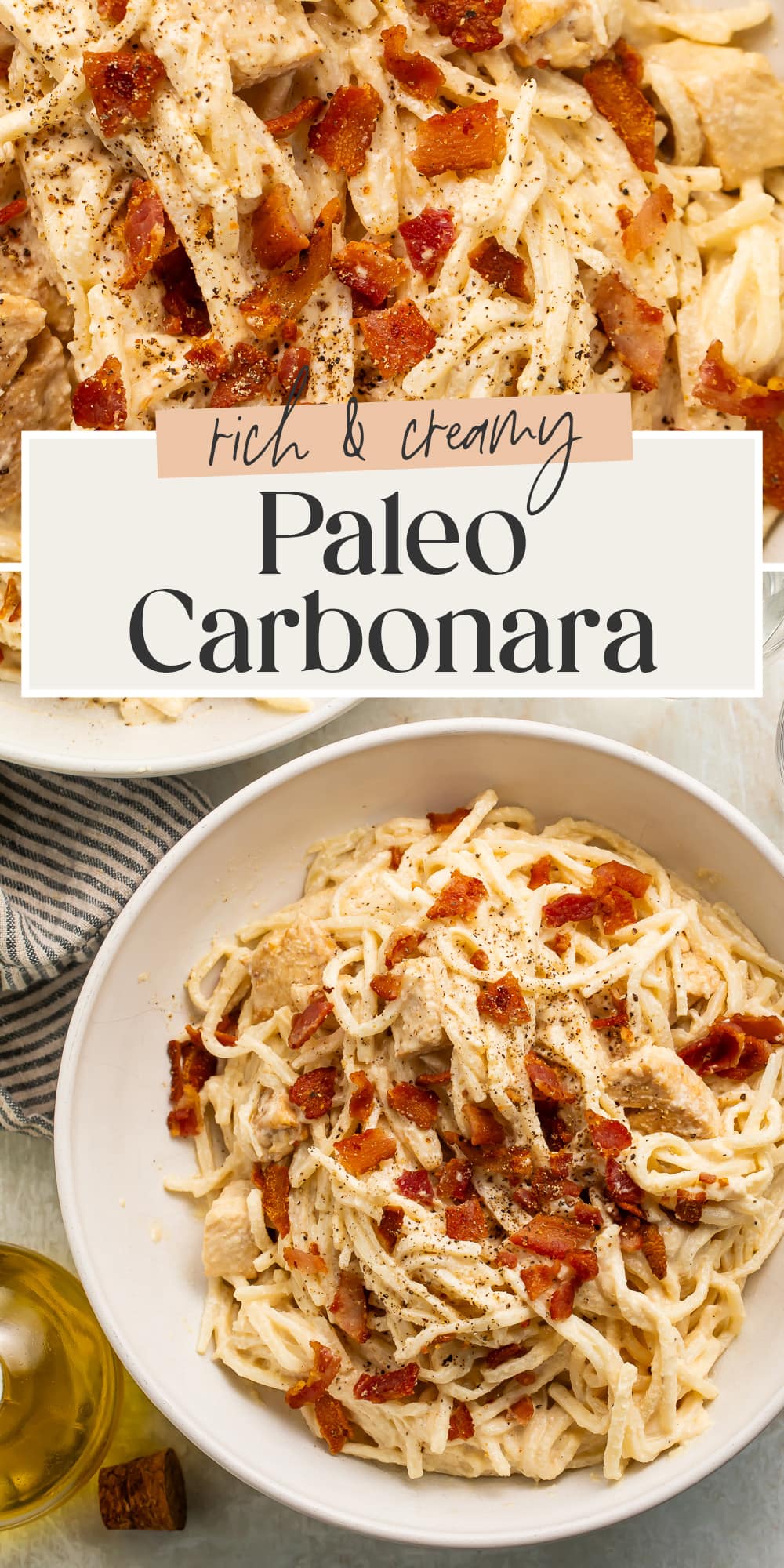 Pin graphic for paleo carbonara.