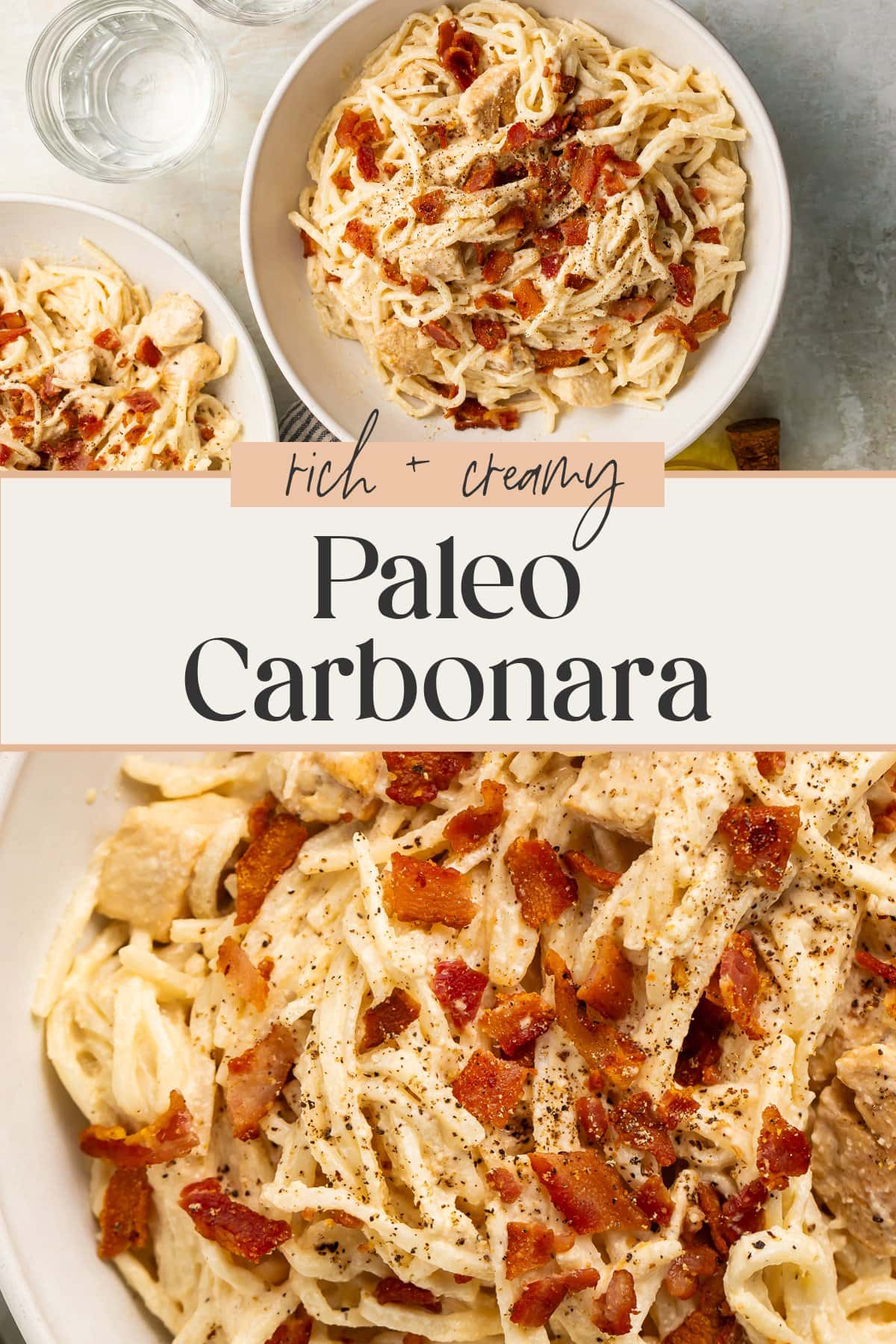 Pin graphic for paleo carbonara.