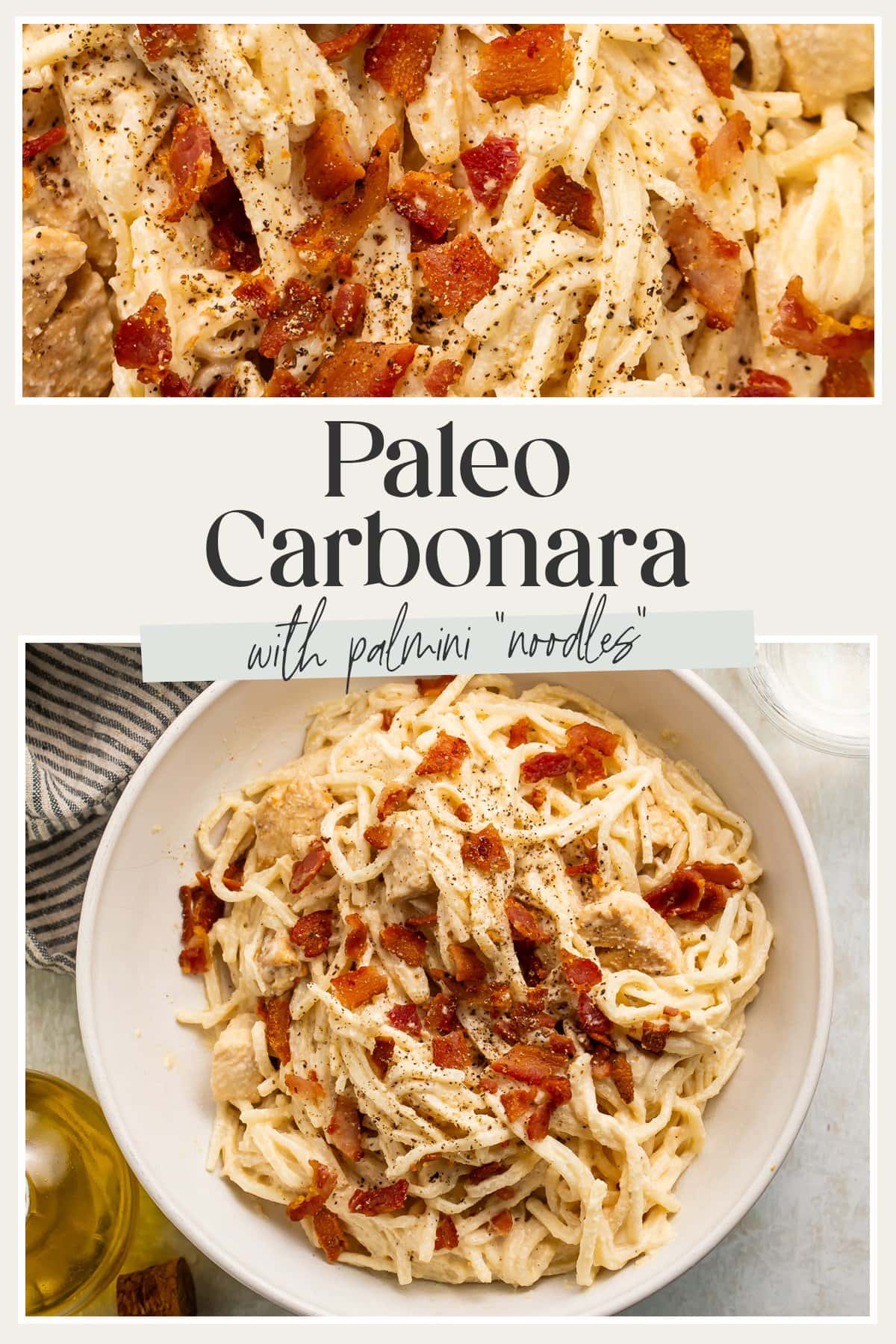 Pin graphic for paleo carbonara.