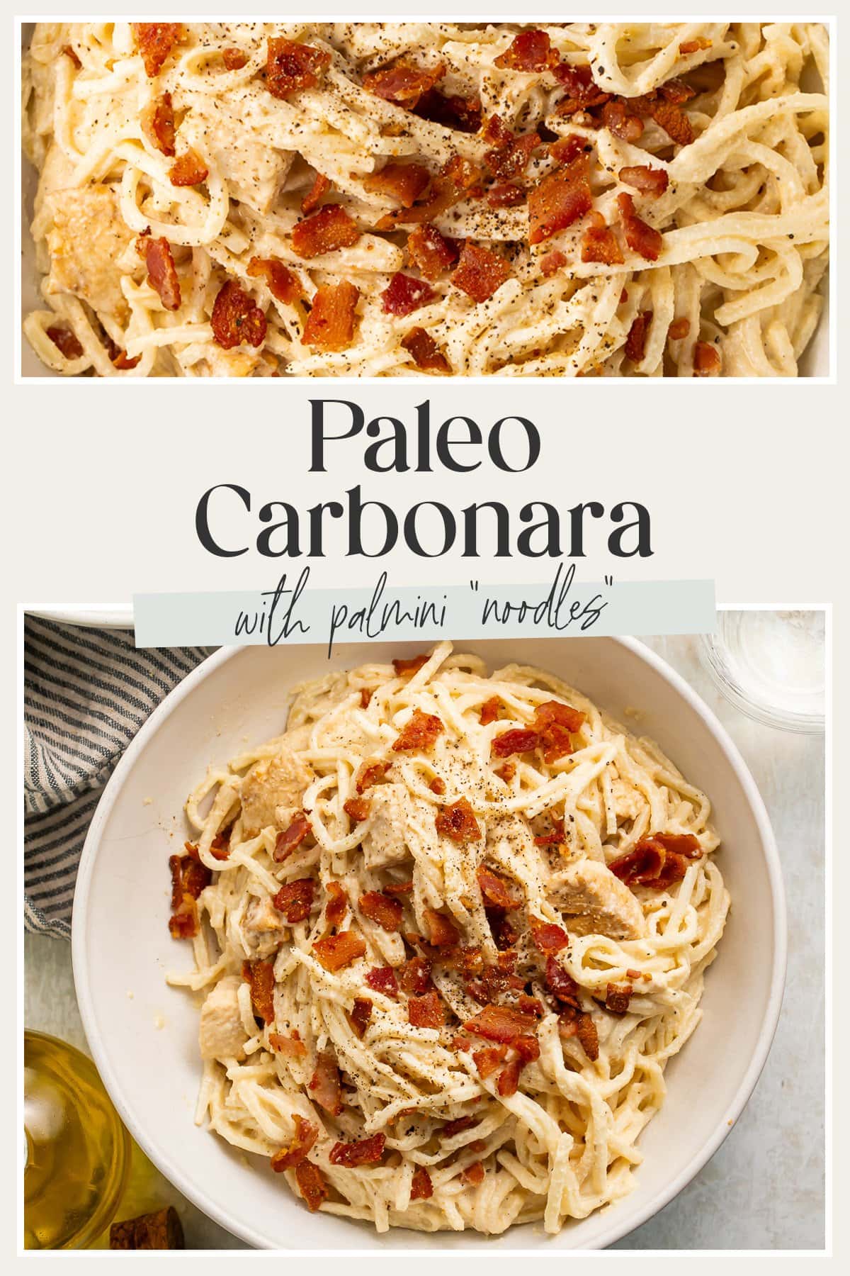 Pin graphic for paleo carbonara.