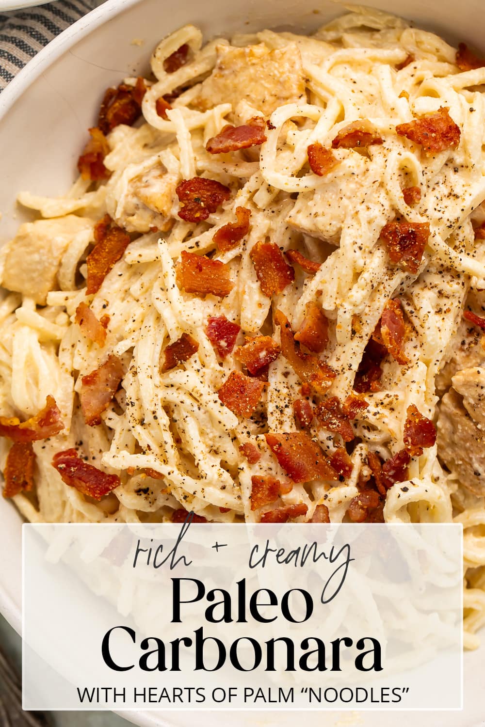 Pin graphic for paleo carbonara.