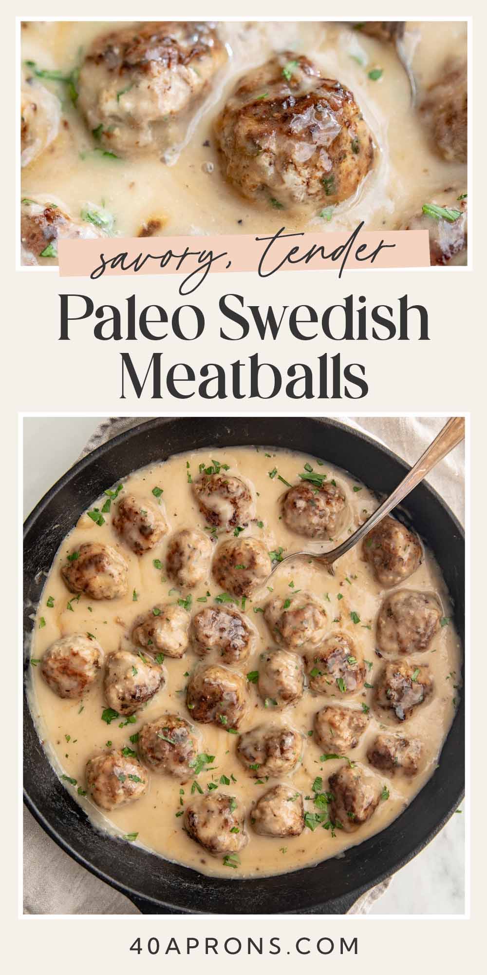 Pin graphic for Whole30 Swedish meatballs.