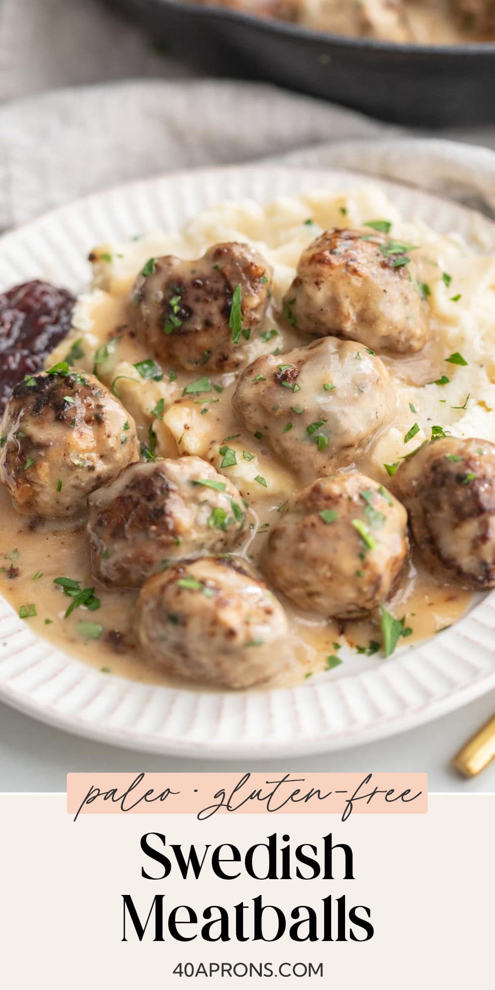 Pin graphic for Whole30 Swedish meatballs.