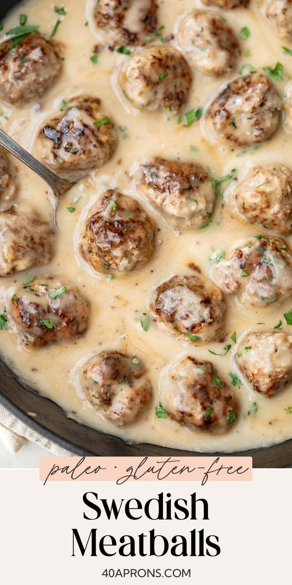 Pin graphic for Whole30 Swedish meatballs.