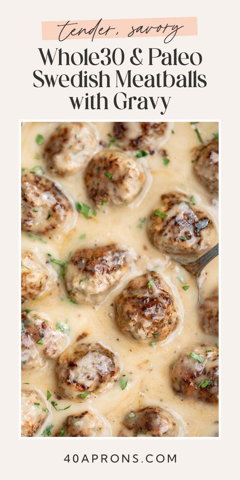 Pin graphic for Whole30 Swedish meatballs.