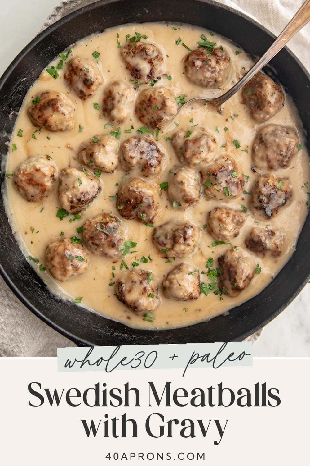 Pin graphic for Whole30 Swedish meatballs.