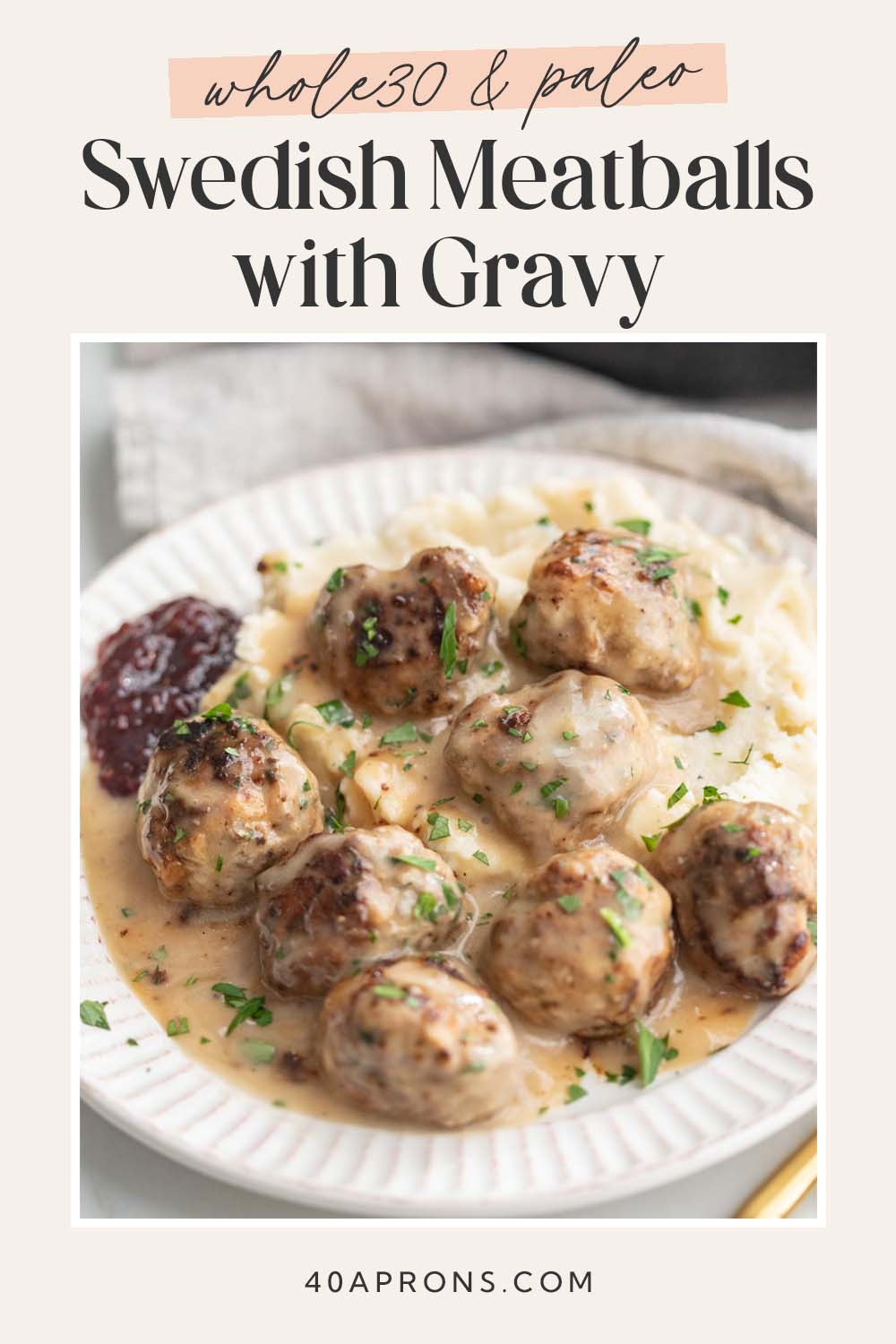 Pin graphic for Whole30 Swedish meatballs.