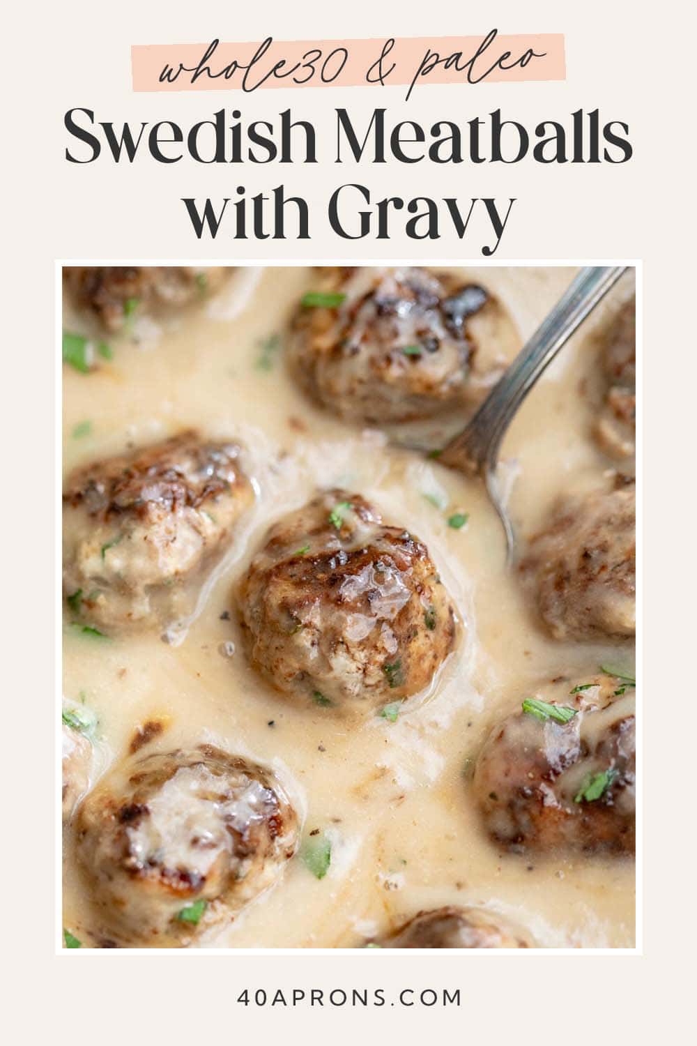 Pin graphic for Whole30 Swedish meatballs.