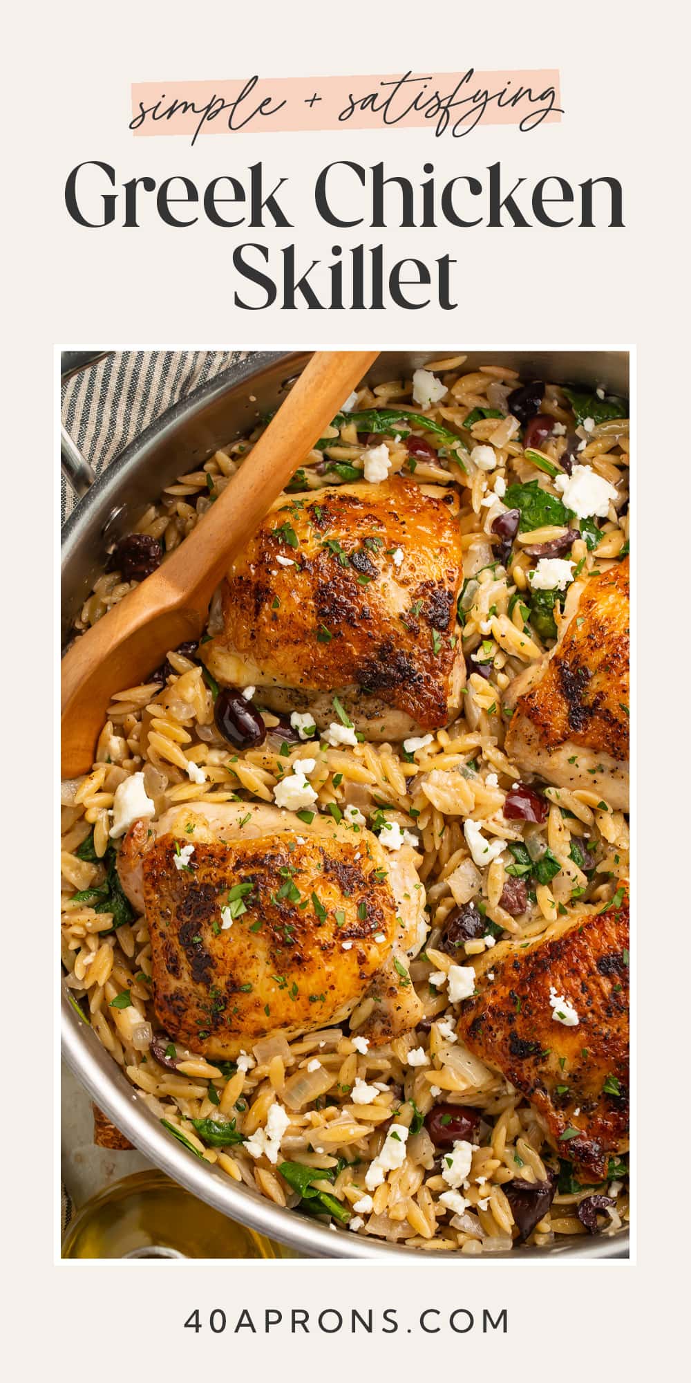 Pin graphic for Greek chicken skillet.