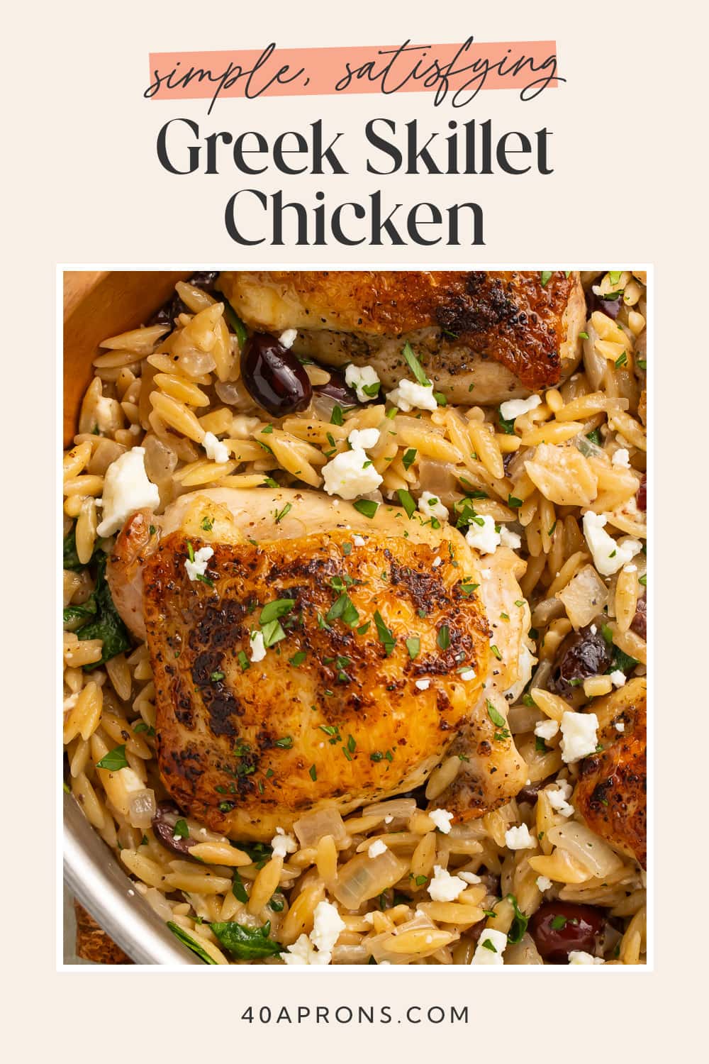 Pin graphic for Greek chicken skillet.