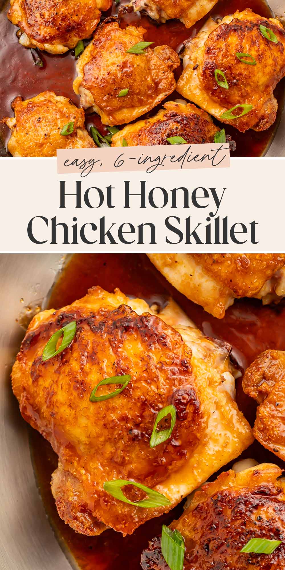 Pin graphic for hot honey chicken skillet.