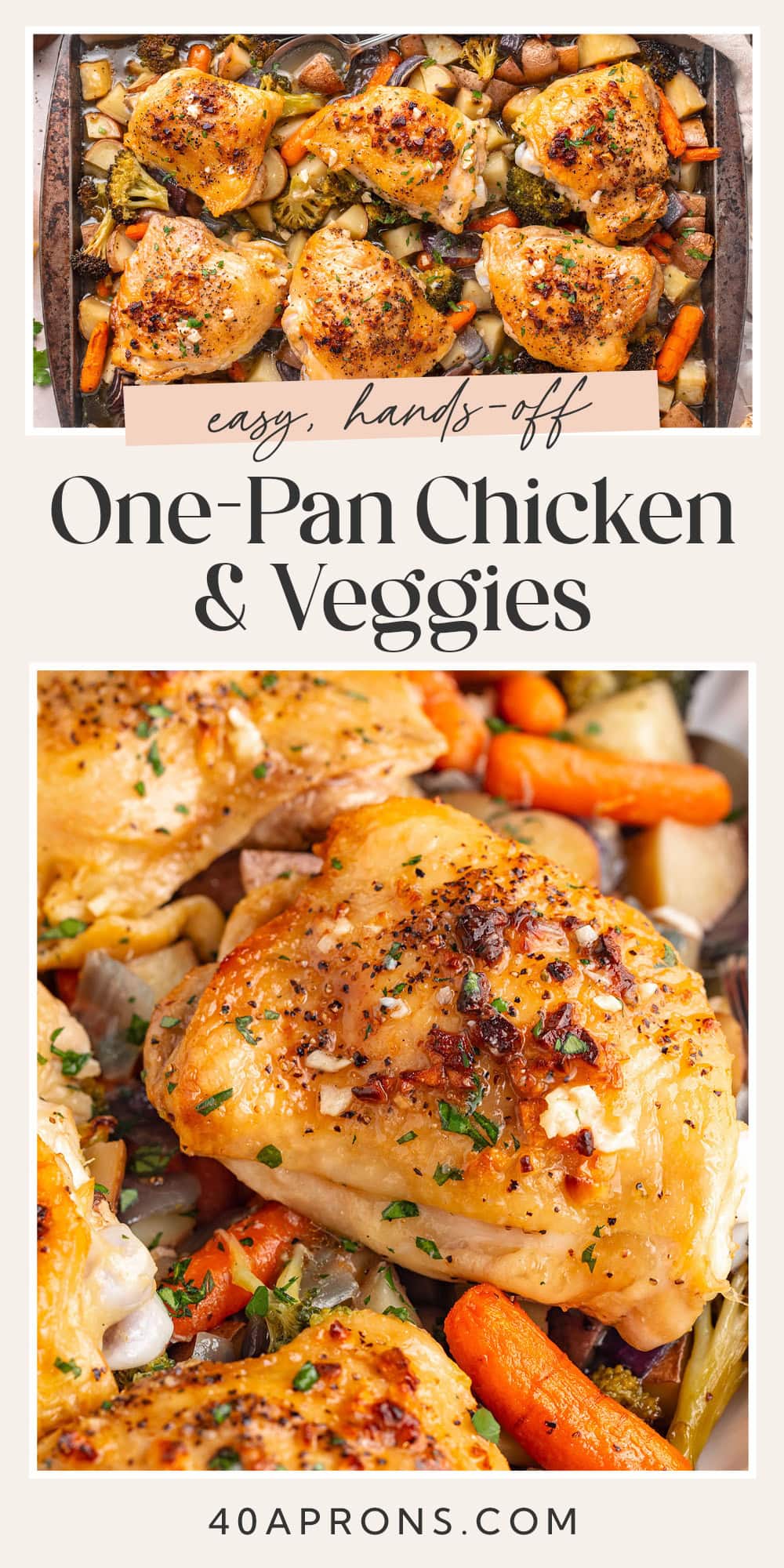 Pin graphic for one-pan chicken and veggies.