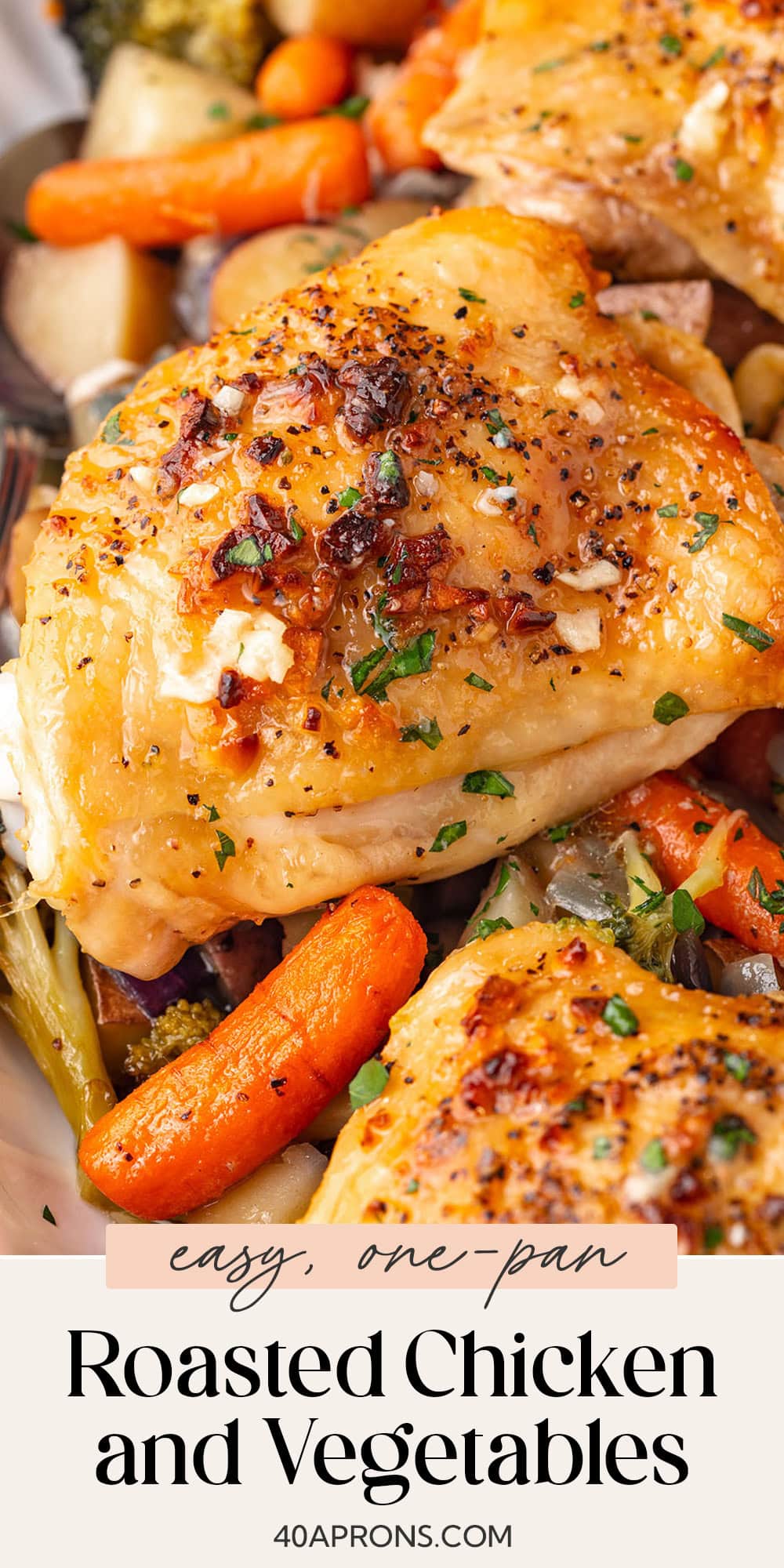 Pin graphic for one-pan chicken and veggies.