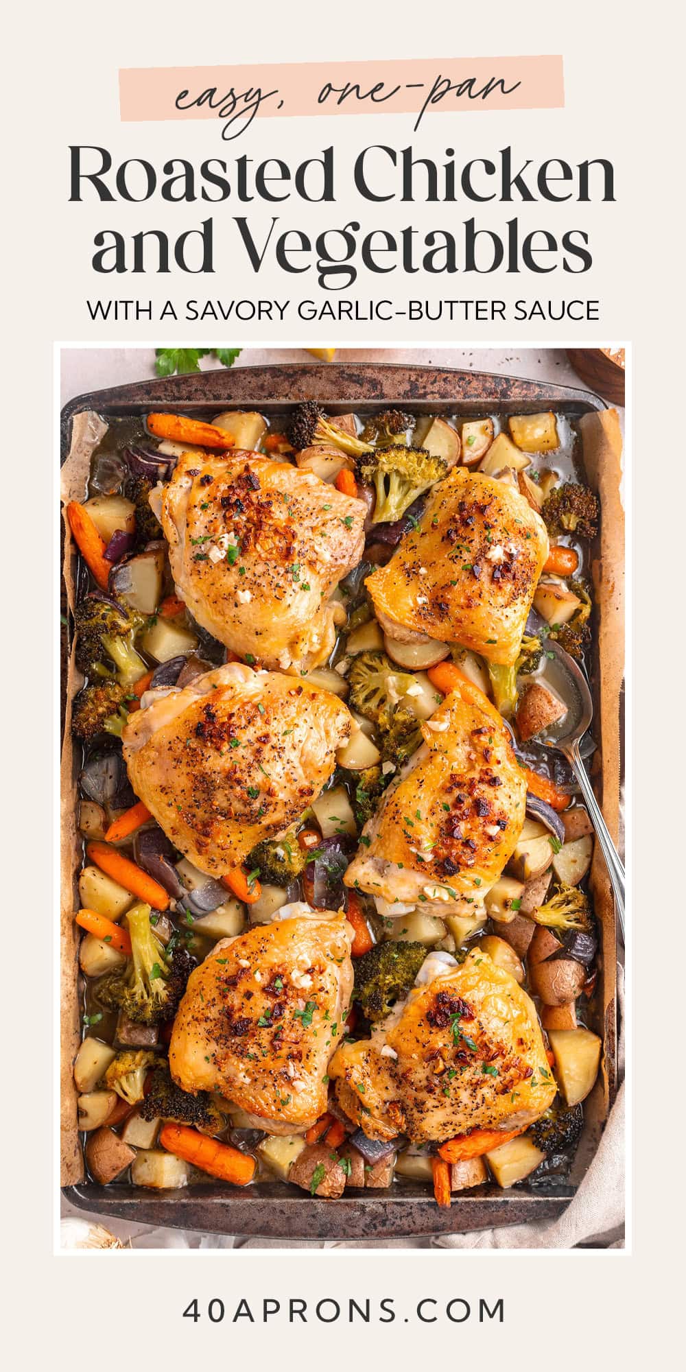 Pin graphic for one-pan chicken and veggies.