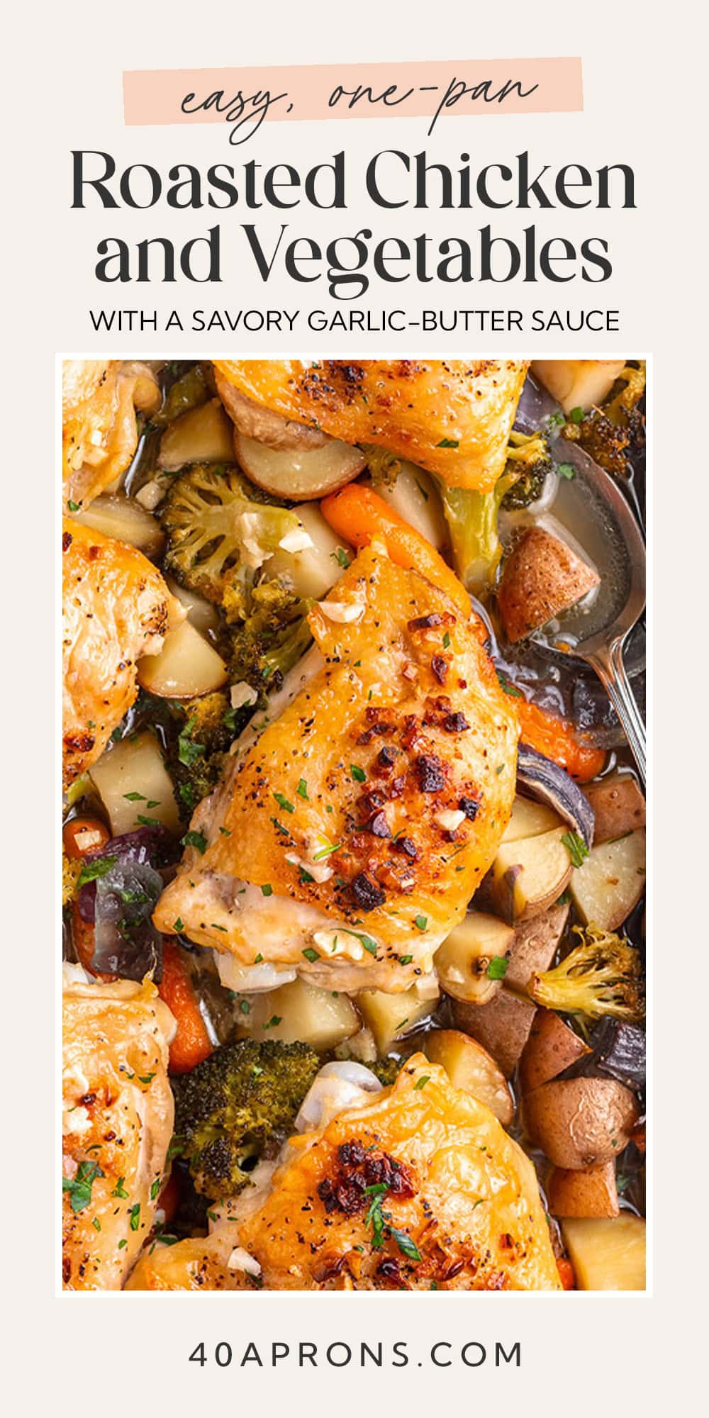 Pin graphic for one-pan chicken and veggies.