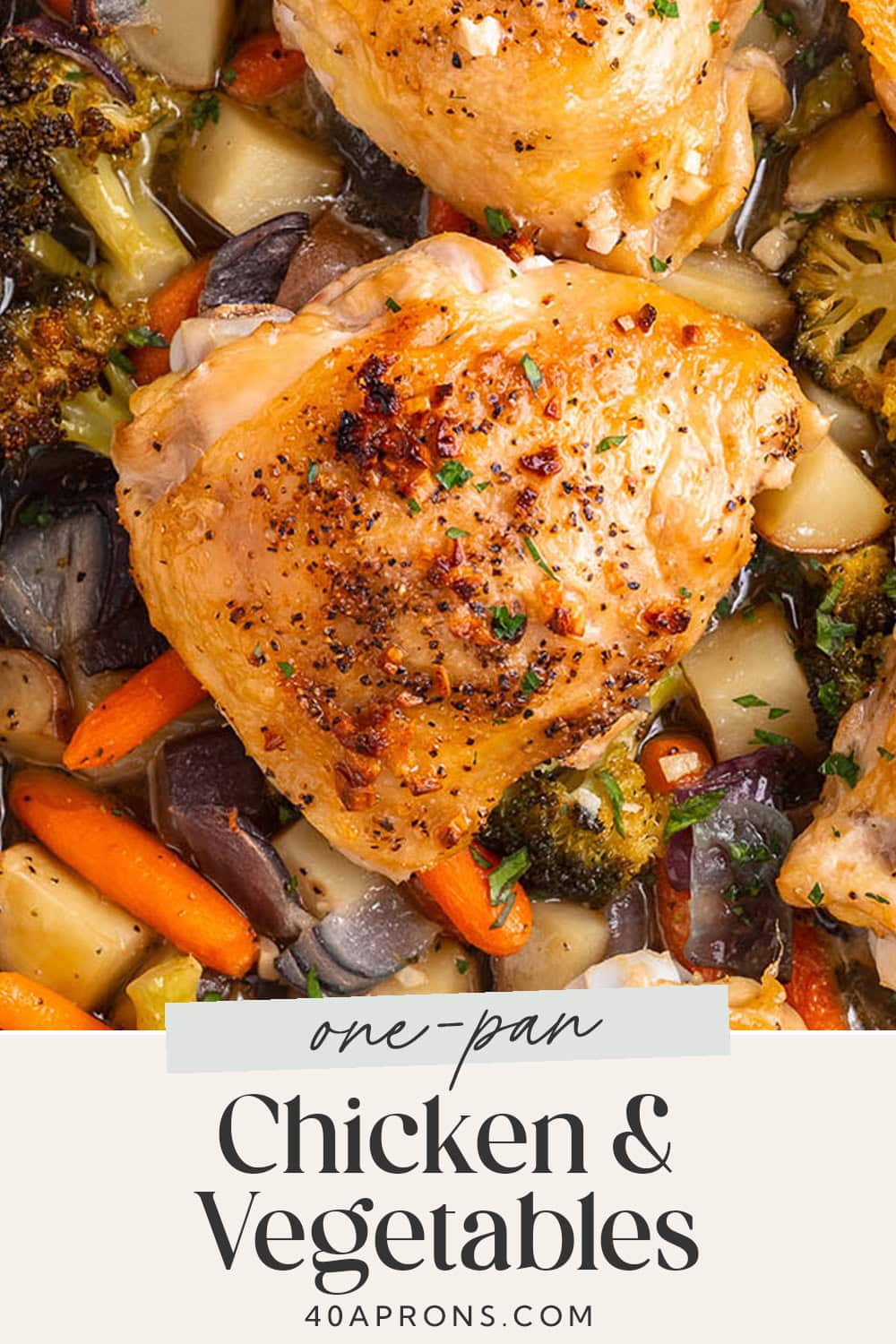 Pin graphic for one-pan chicken and veggies.