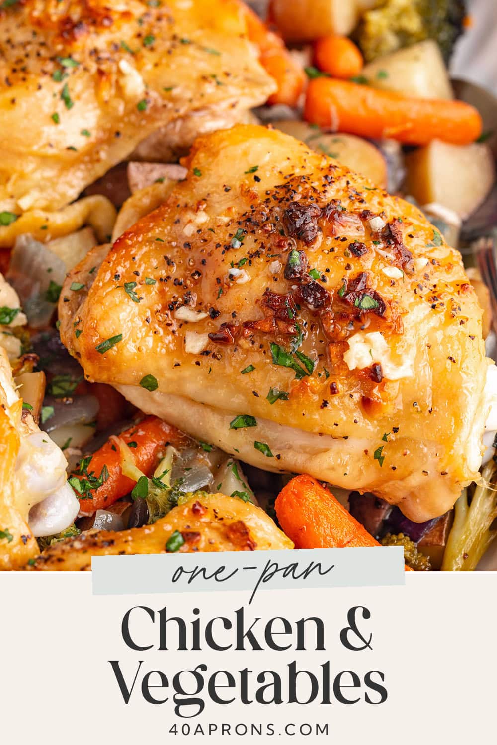 Pin graphic for one-pan chicken and veggies.